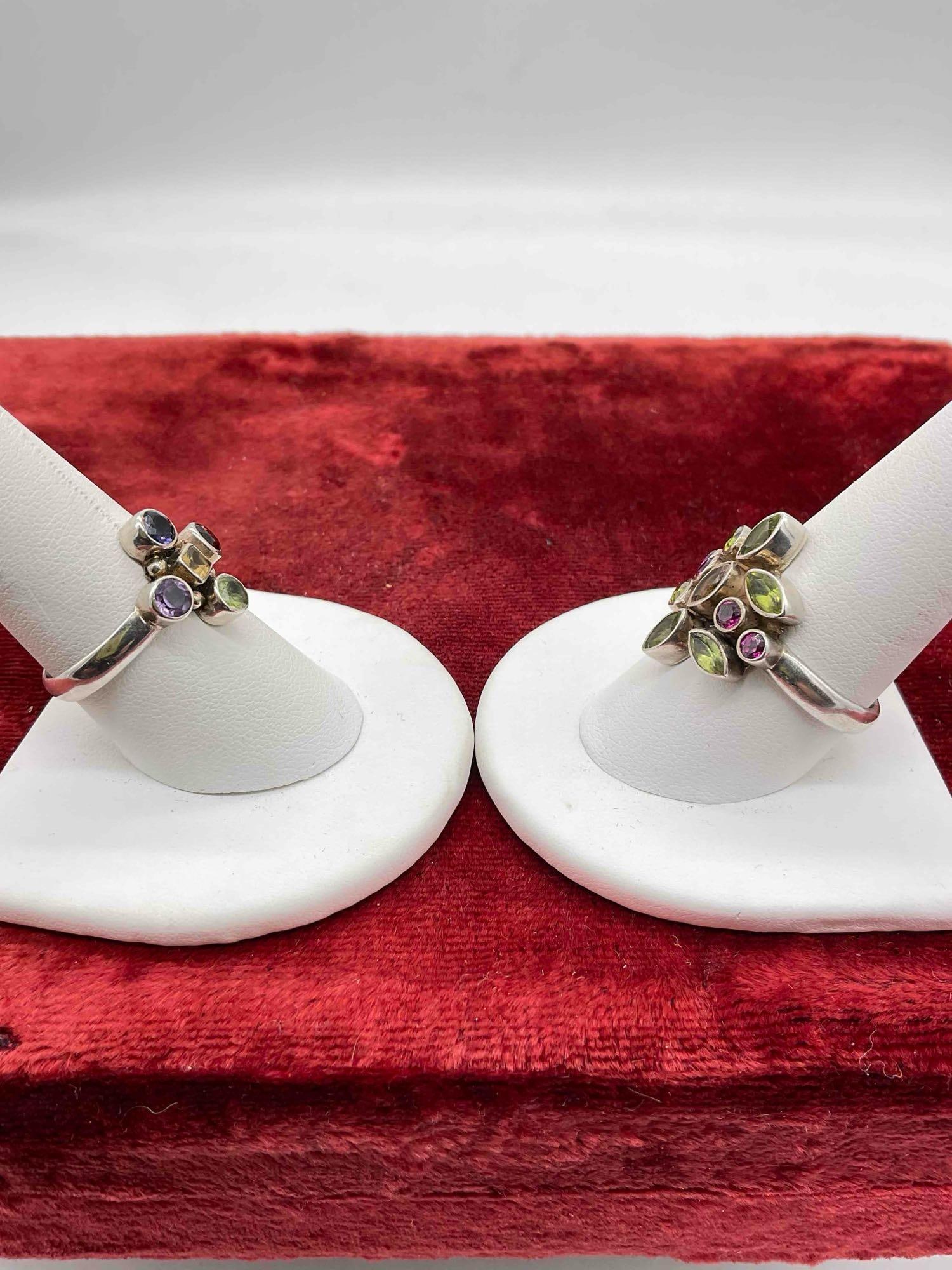 2 X Vintage multi stone women's .925 Sterling silver rings, Vintage Nicky Butler & India sz 11 & 9 - 3