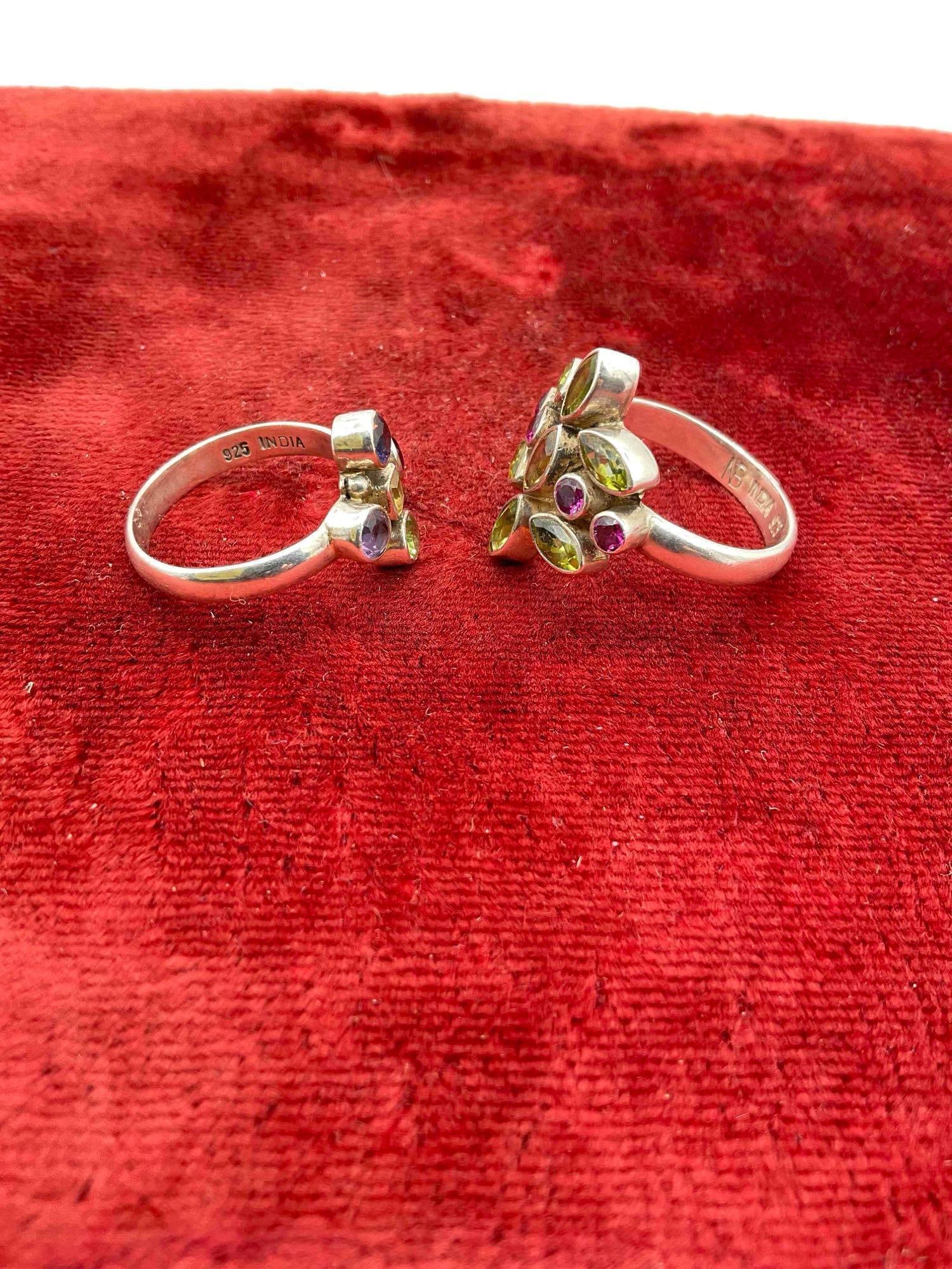 2 X Vintage multi stone women's .925 Sterling silver rings, Vintage Nicky Butler & India sz 11 & 9 - 4