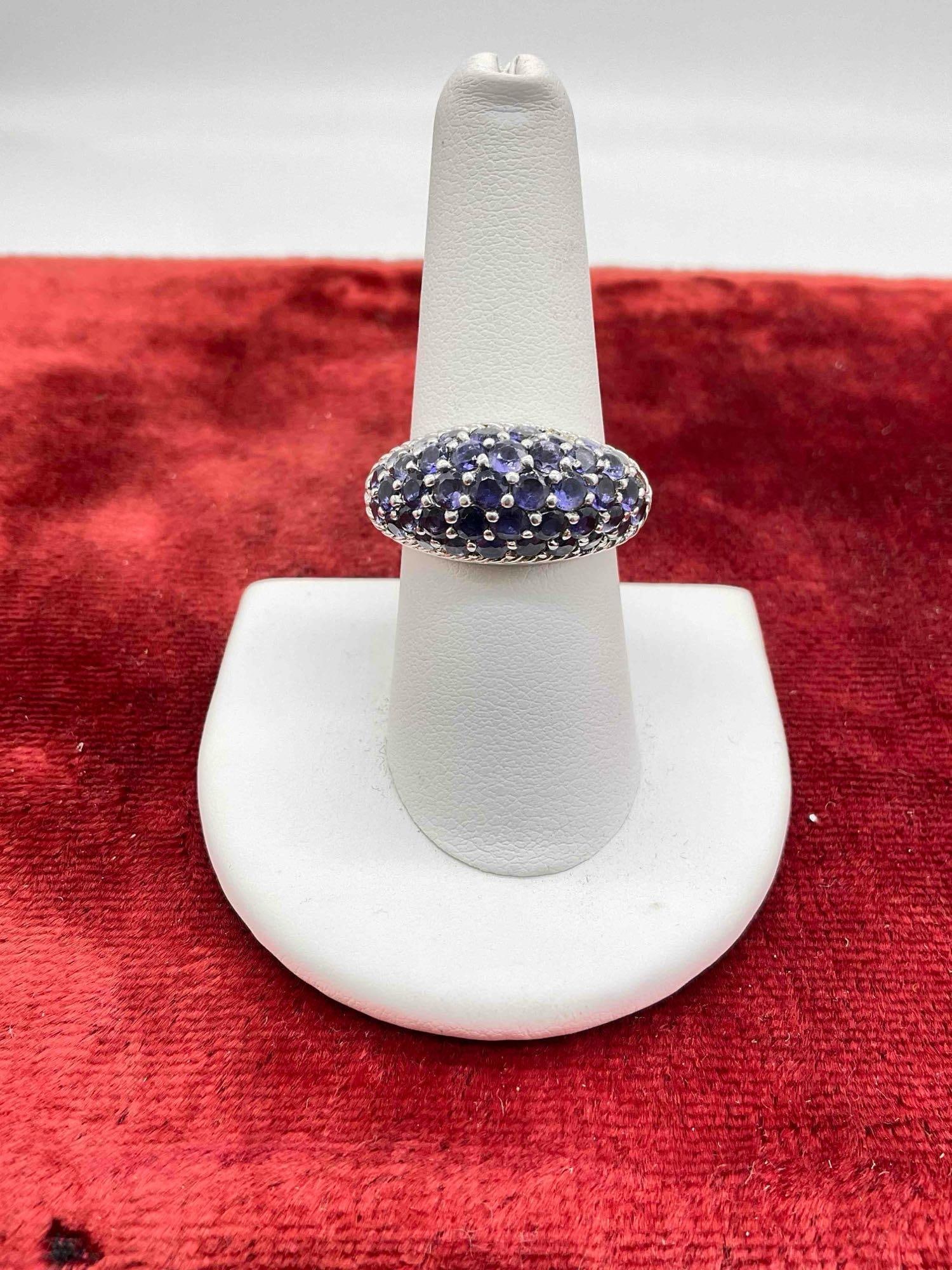 Vintage Judith Ripka .925 Sterling silver ring featuring a large field of Tanzanite stones sz 8.5: c-6630 Judith Ripka is renowned jeweler 