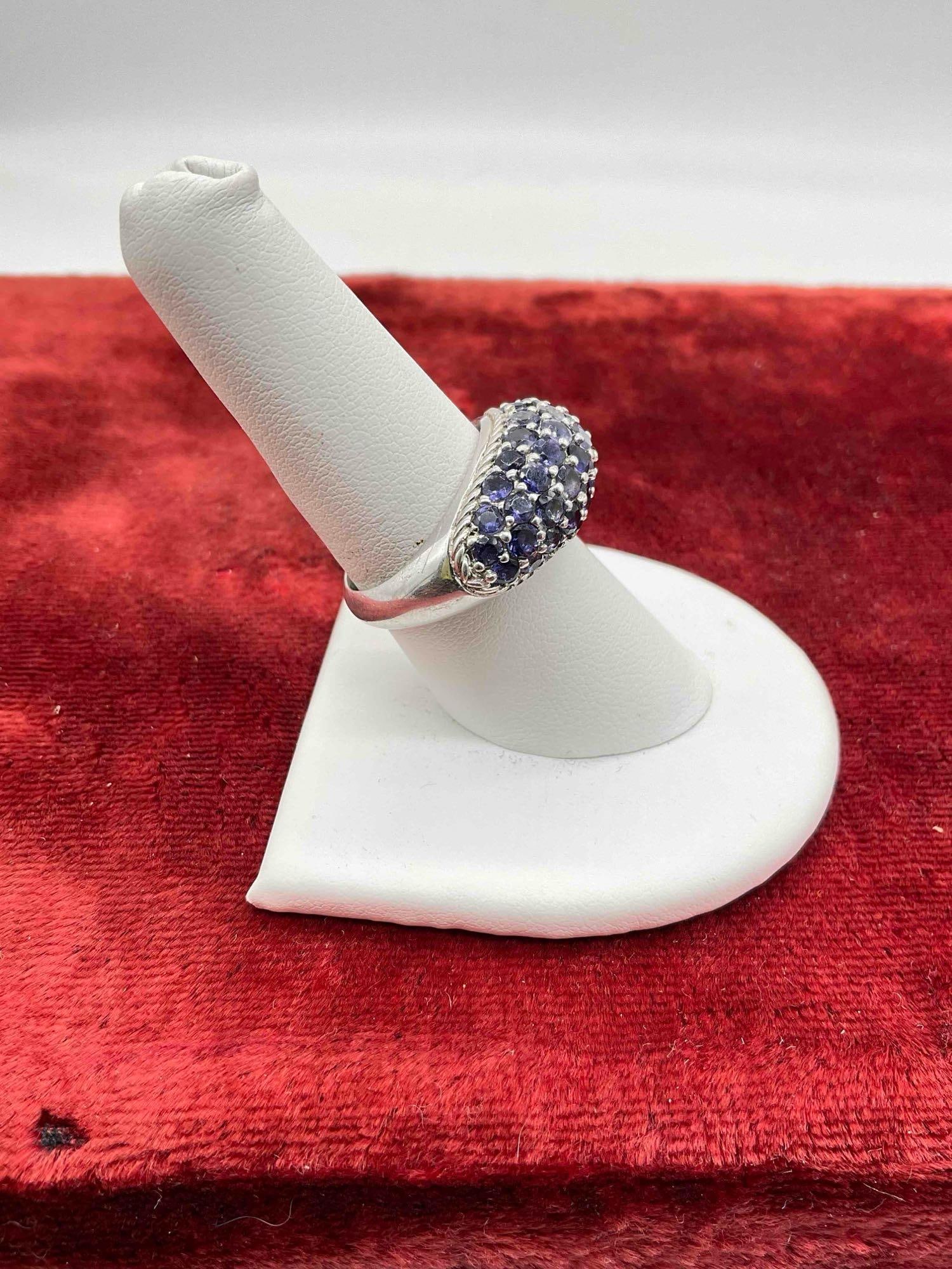 Vintage Judith Ripka .925 Sterling silver ring featuring a large field of Tanzanite stones sz 8.5 - 2