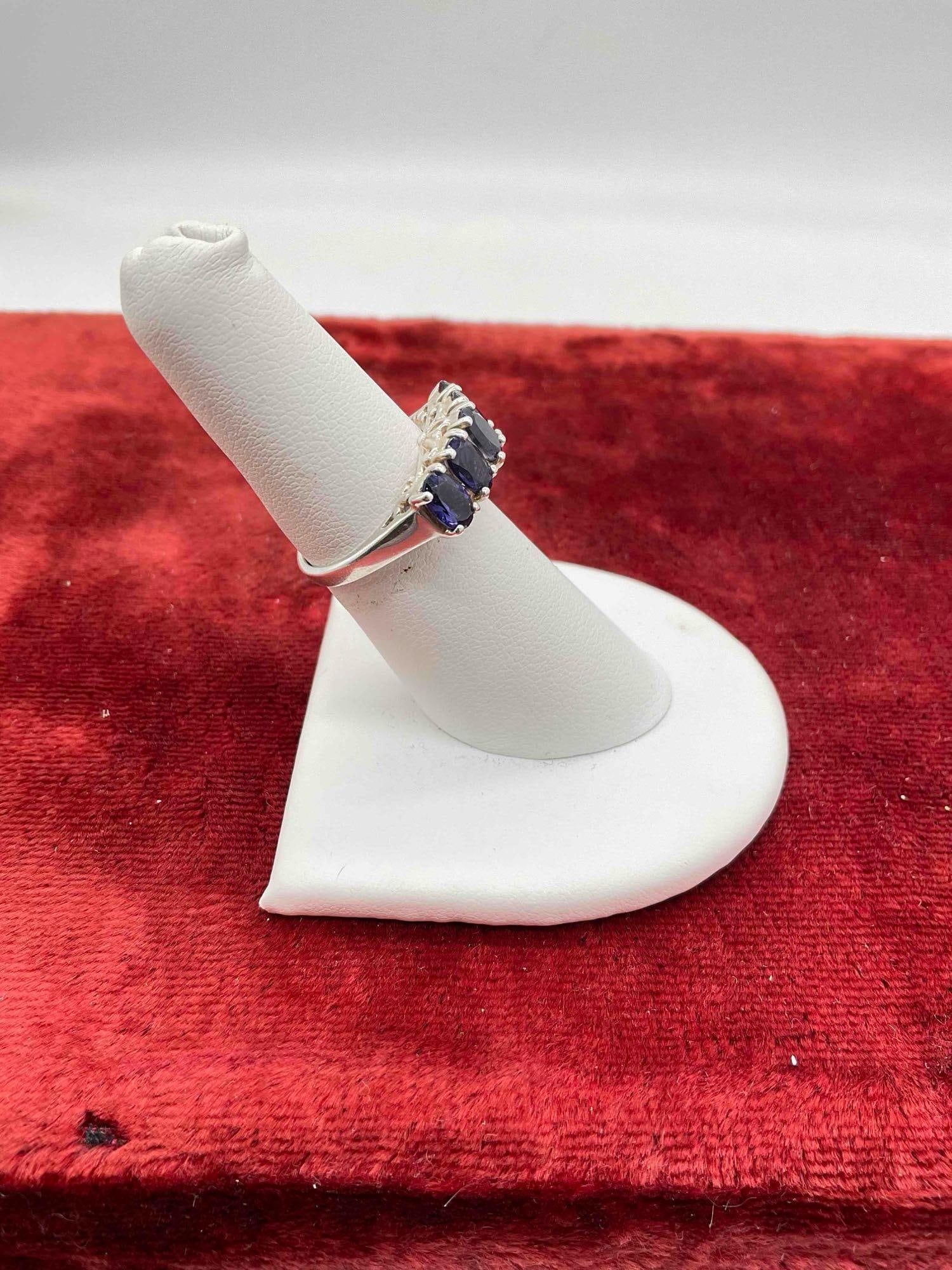 Vintage High end 925 Pranda 5 Stone Lg Dk Blue Sapphire women ring size 6 see pics - 2