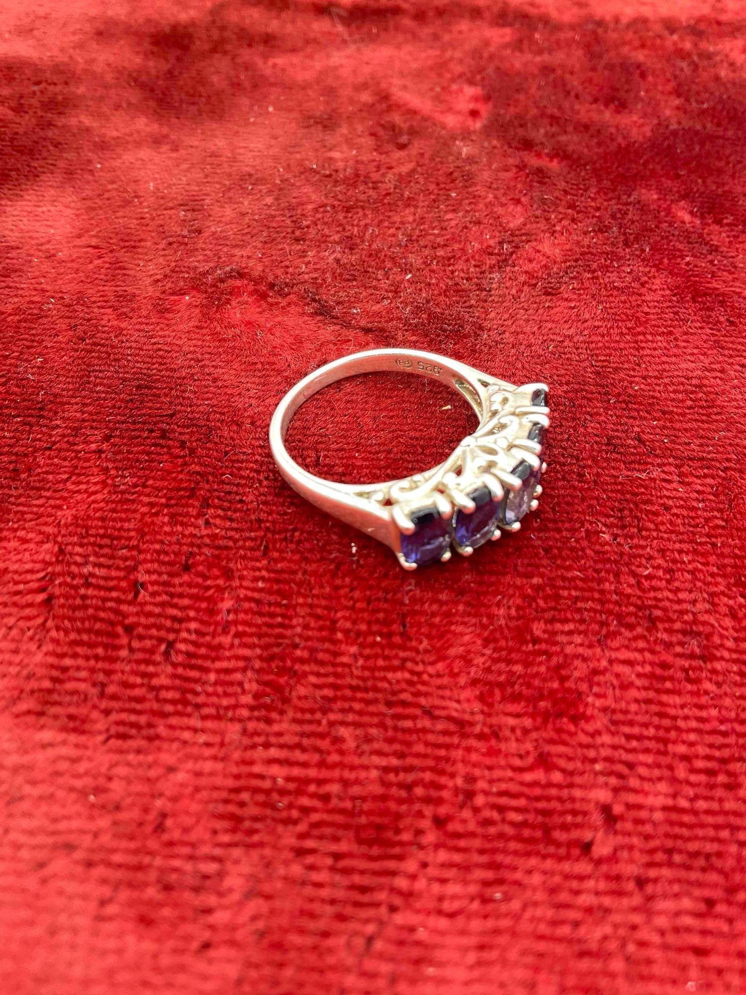 Vintage High end 925 Pranda 5 Stone Lg Dk Blue Sapphire women ring size 6 see pics - 3