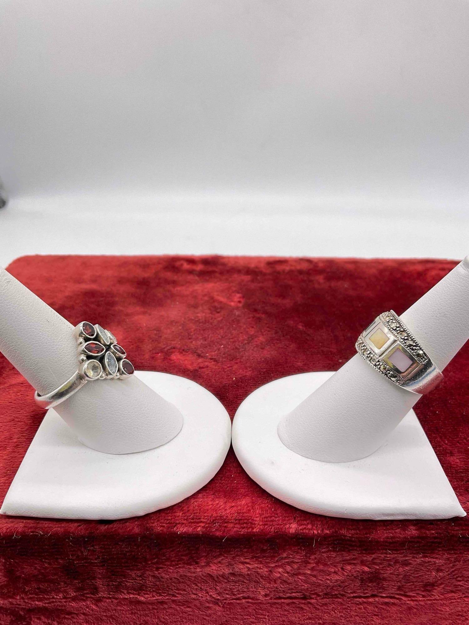 Women's Sterling Silver Multi Stone Garnet & clear stone ring & .925 Women's Mother of pearl ring - 2