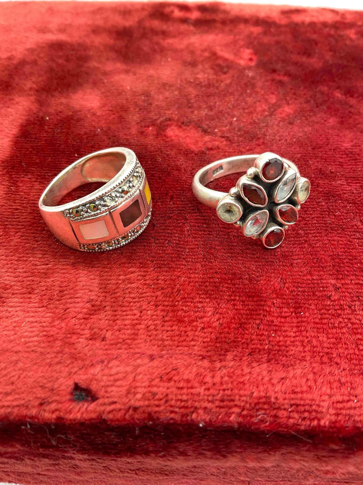 Women's Sterling Silver Multi Stone Garnet & clear stone ring & .925 Women's Mother of pearl ring - 3