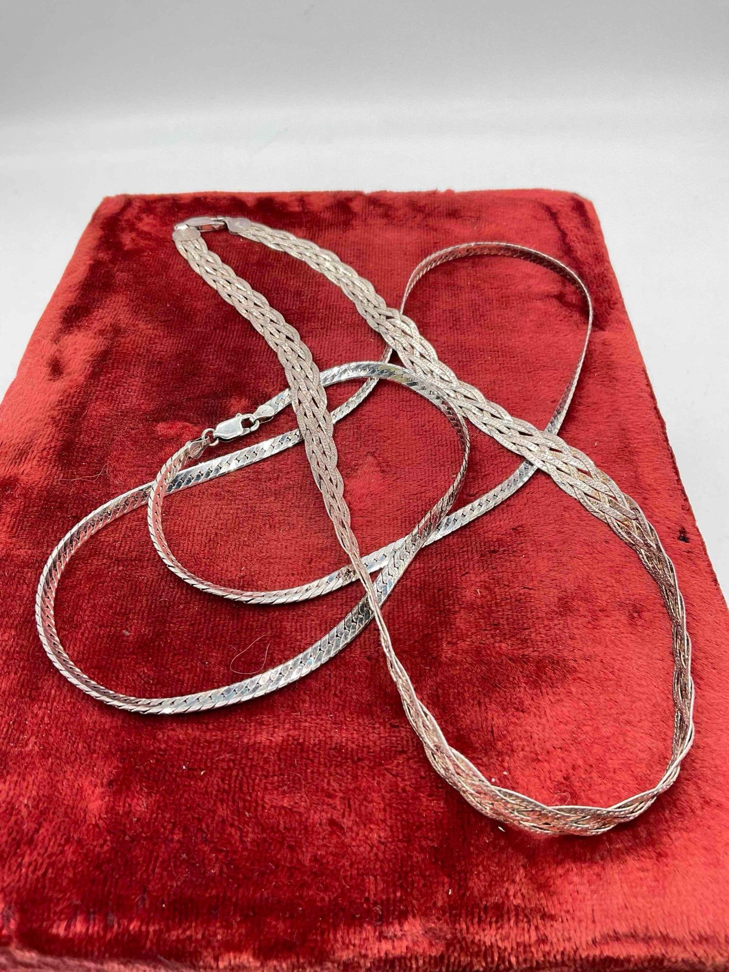 2x sterling silver Herringbone necklaces made in Italy Approx 22" & 18" - 2