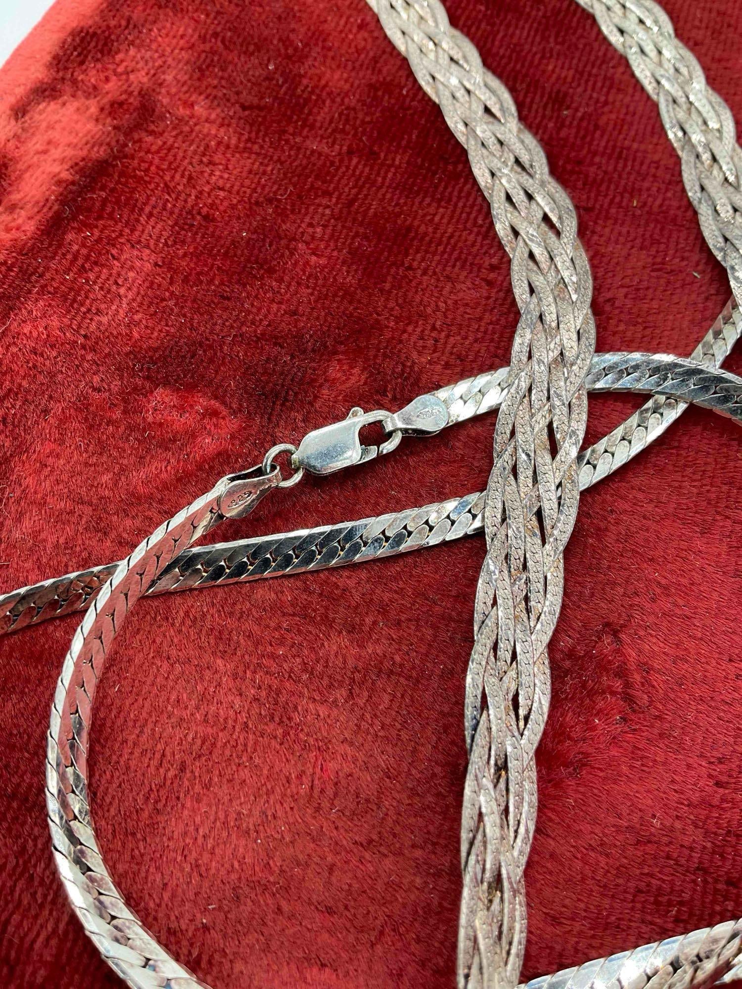 2x sterling silver Herringbone necklaces made in Italy Approx 22" & 18" - 3