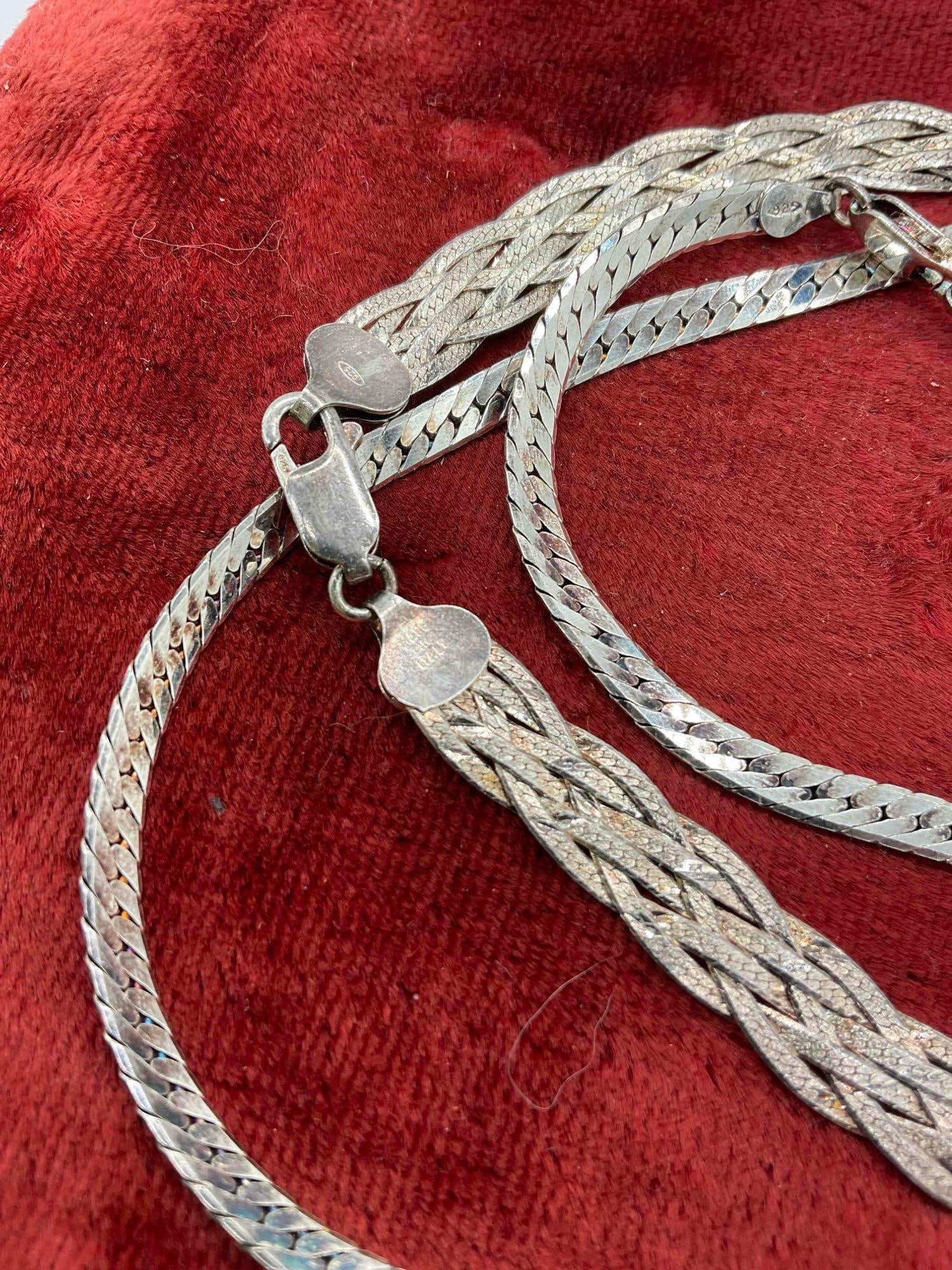2x sterling silver Herringbone necklaces made in Italy Approx 22" & 18" - 4