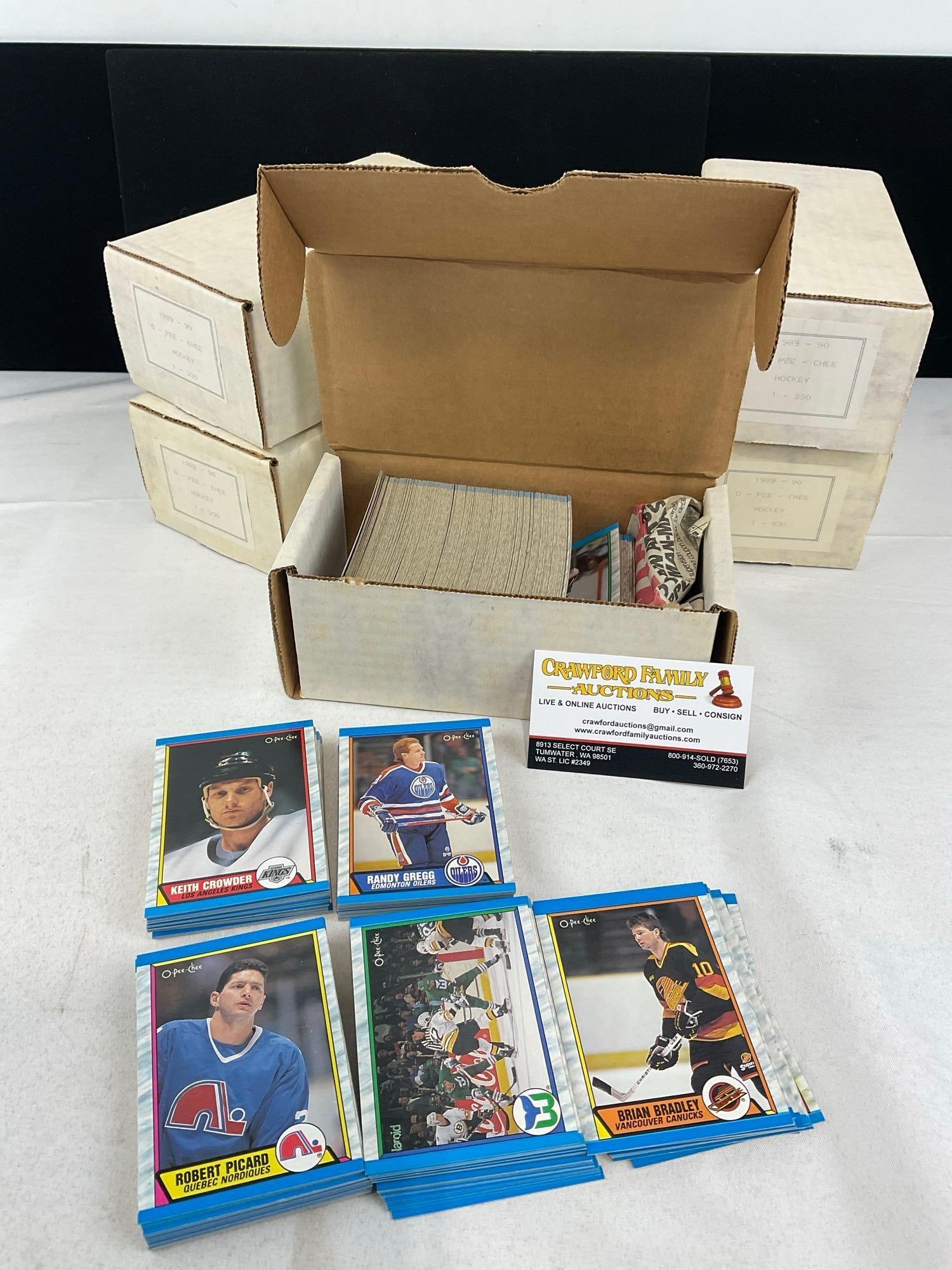 5 Boxes of 90s O-Pee-Chee Hockey Cards, from 1-330, roughly 1500-2000 cards: Similar to the next few lots. See pics for condition. Measures approx 8h x 9w x 10d inches. E-5570