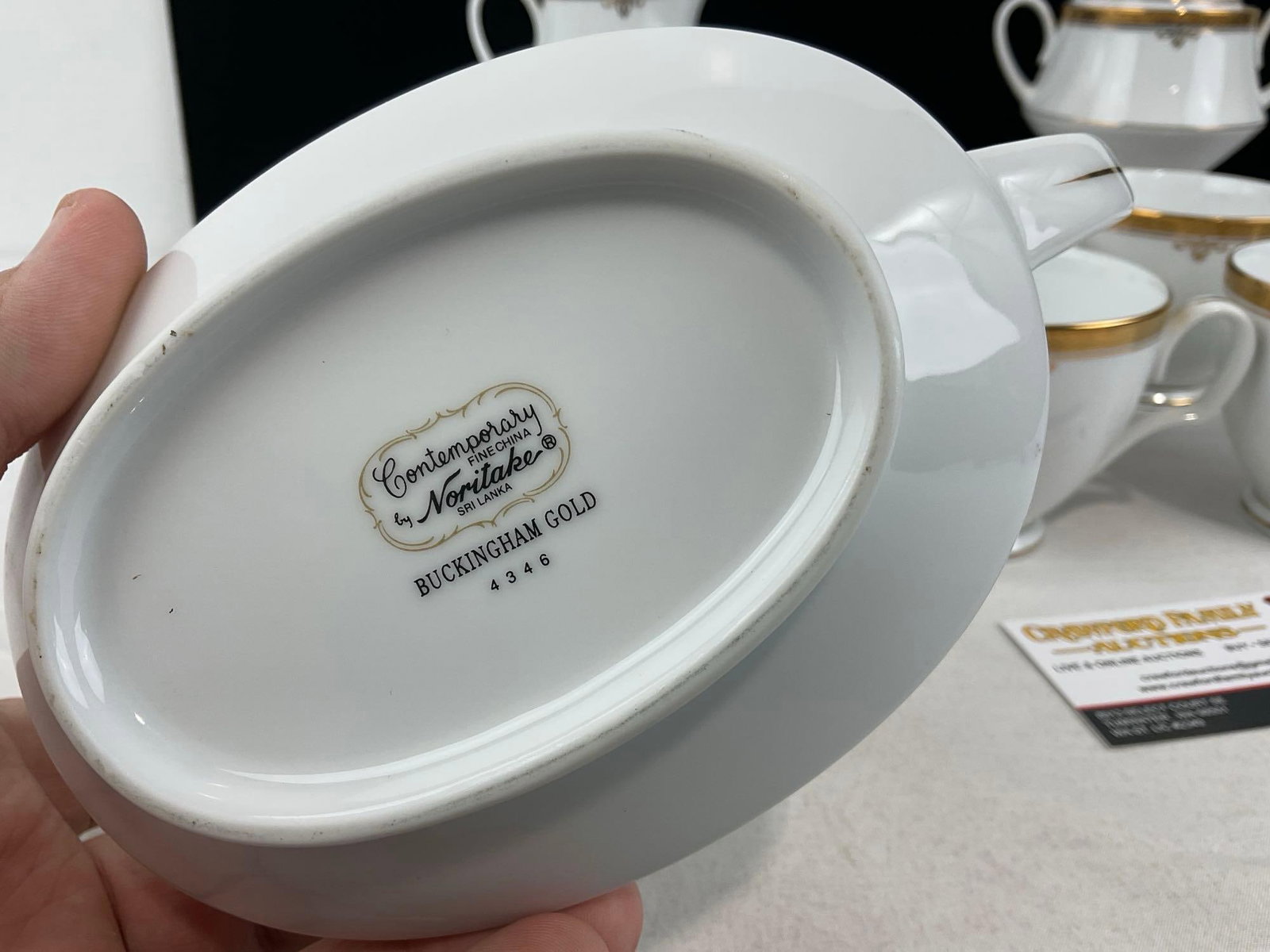 Vintage Noritake China, Buckingham Gold #4346 Pattern, Gilt Rim, 8 cups, sugar & creamer, gravy b... - 4