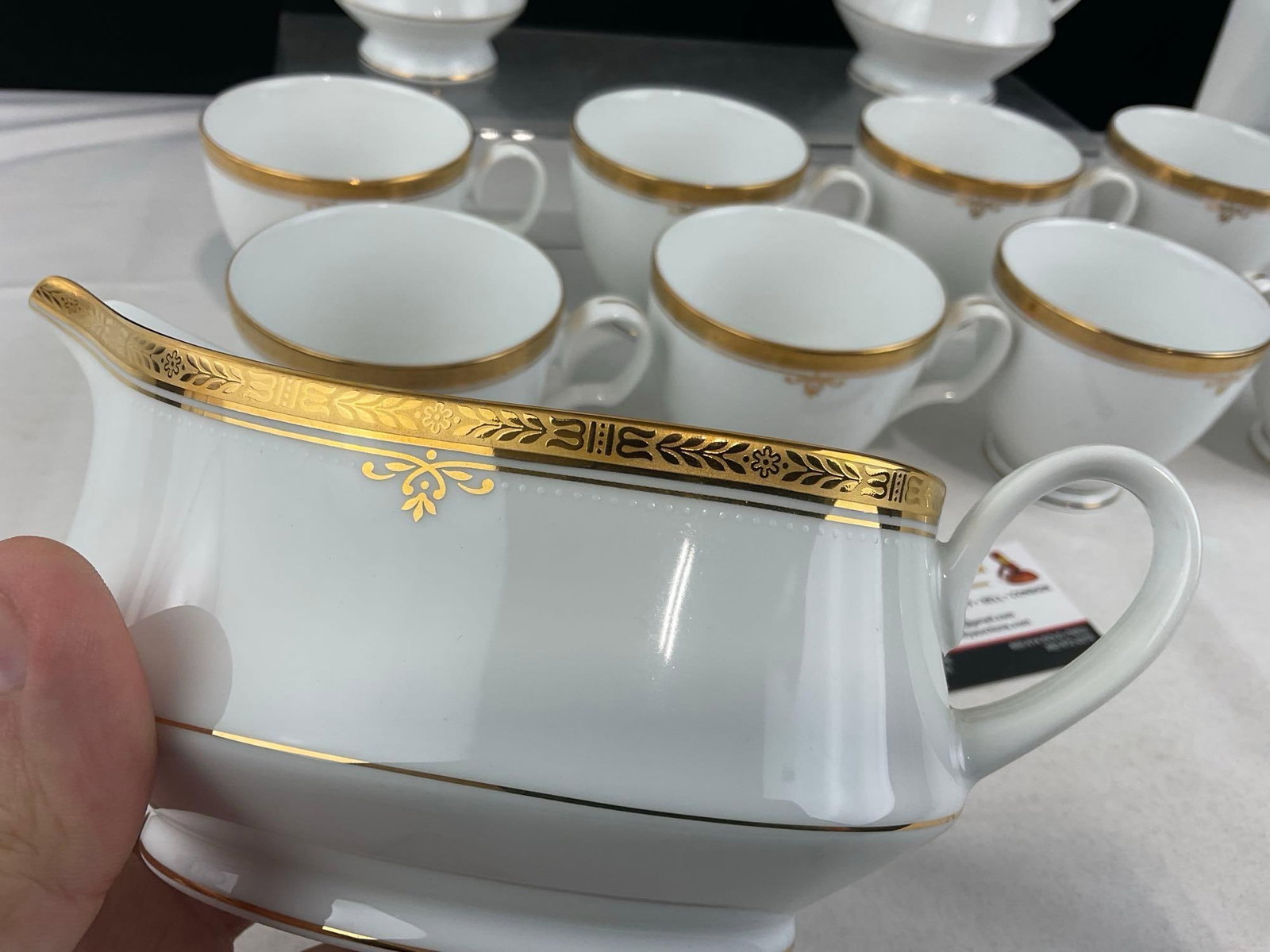 Vintage Noritake China, Buckingham Gold #4346 Pattern, Gilt Rim, 8 cups, sugar & creamer, gravy b... - 5