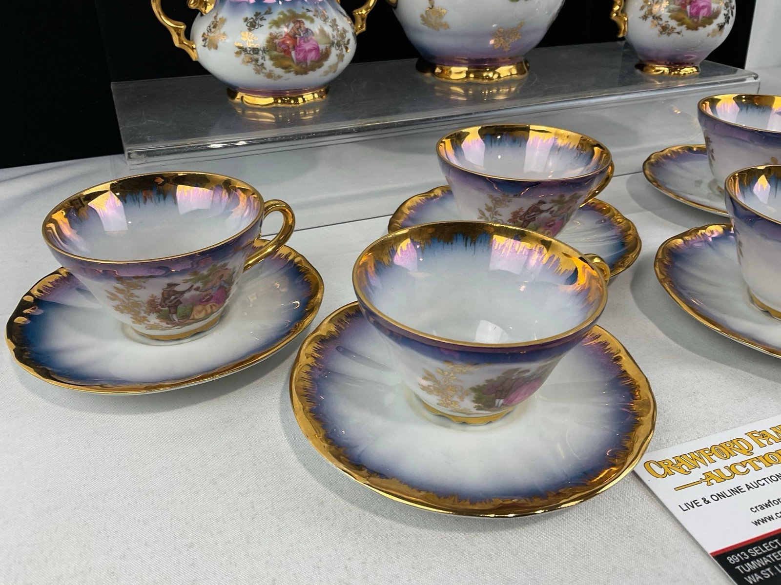 Vintage 22k Gilt & Cobalt Kunst-Palette Regnitzlosau K&T Demitasse Tea Set, 15 pieces - 2