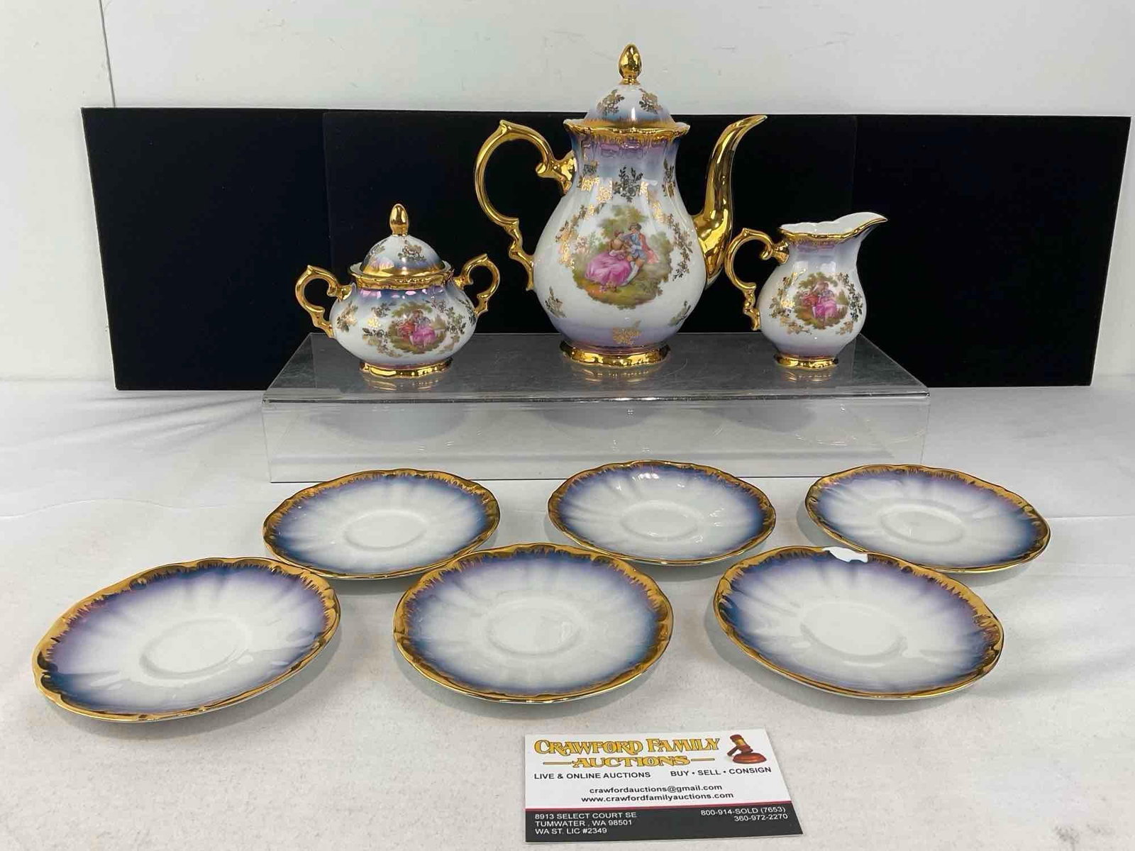 Vintage 22k Gilt & Cobalt Kunst-Palette Regnitzlosau K&T Demitasse Tea Set, 15 pieces - 4