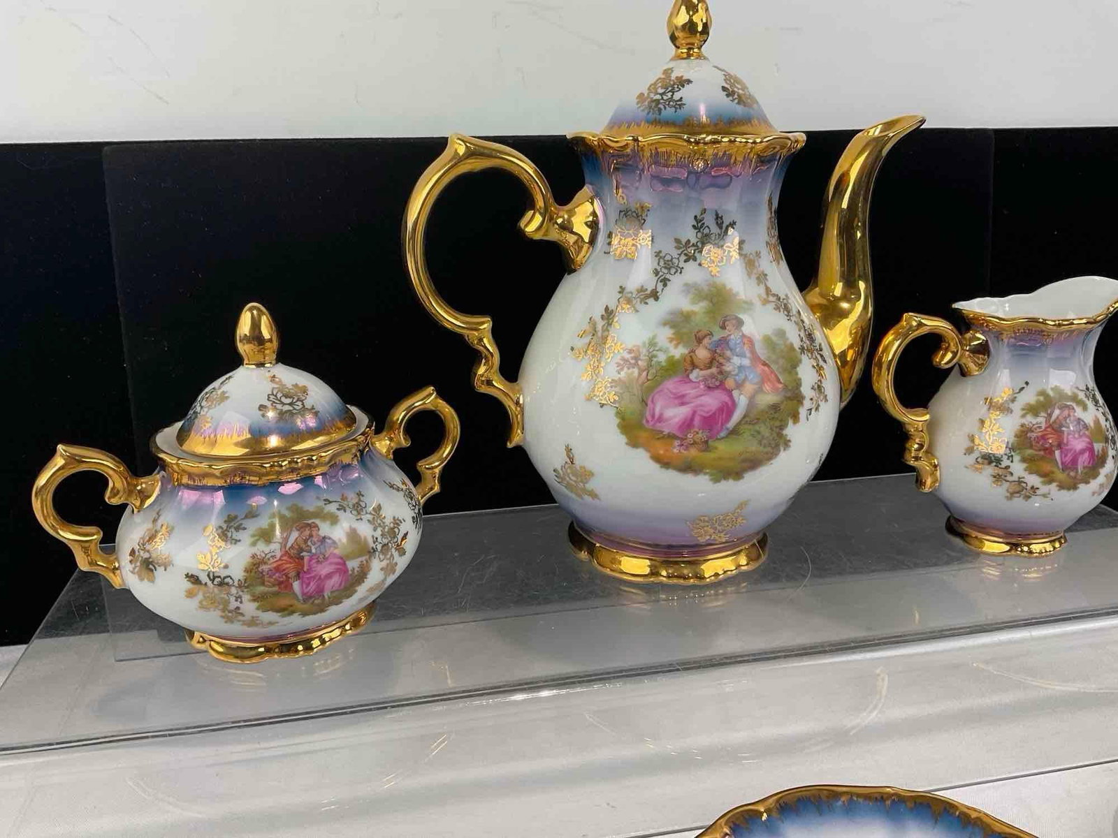 Vintage 22k Gilt & Cobalt Kunst-Palette Regnitzlosau K&T Demitasse Tea Set, 15 pieces - 6