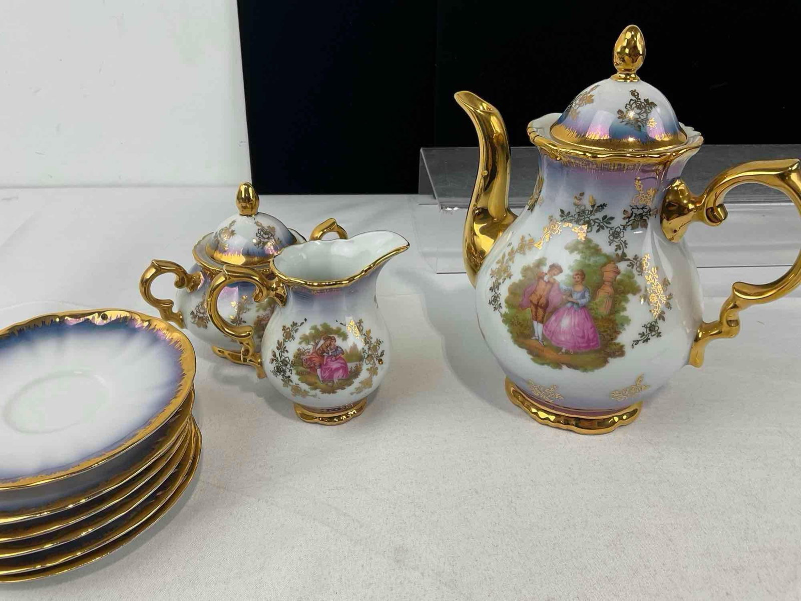 Vintage 22k Gilt & Cobalt Kunst-Palette Regnitzlosau K&T Demitasse Tea Set, 15 pieces - 8