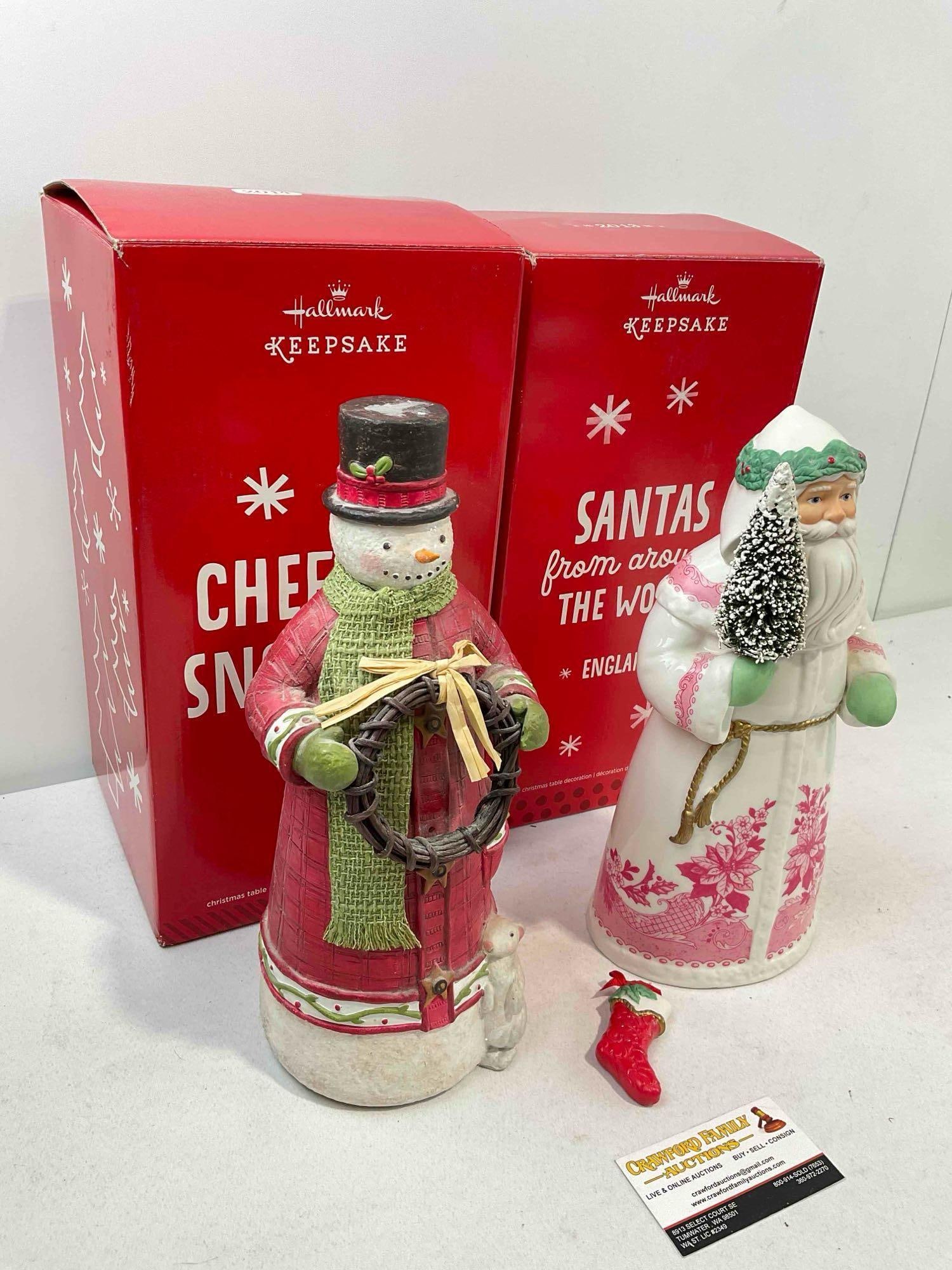 2 pcs Hallmark Keepsake Christmas Table Decorations, Porcelain Santa & Composite Snowman. - 3