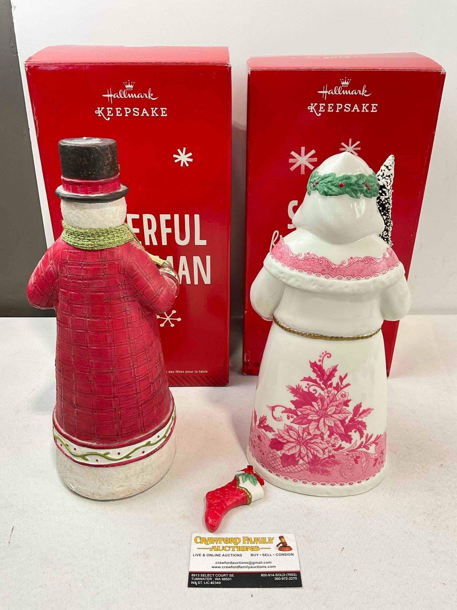 2 pcs Hallmark Keepsake Christmas Table Decorations, Porcelain Santa & Composite Snowman. - 4