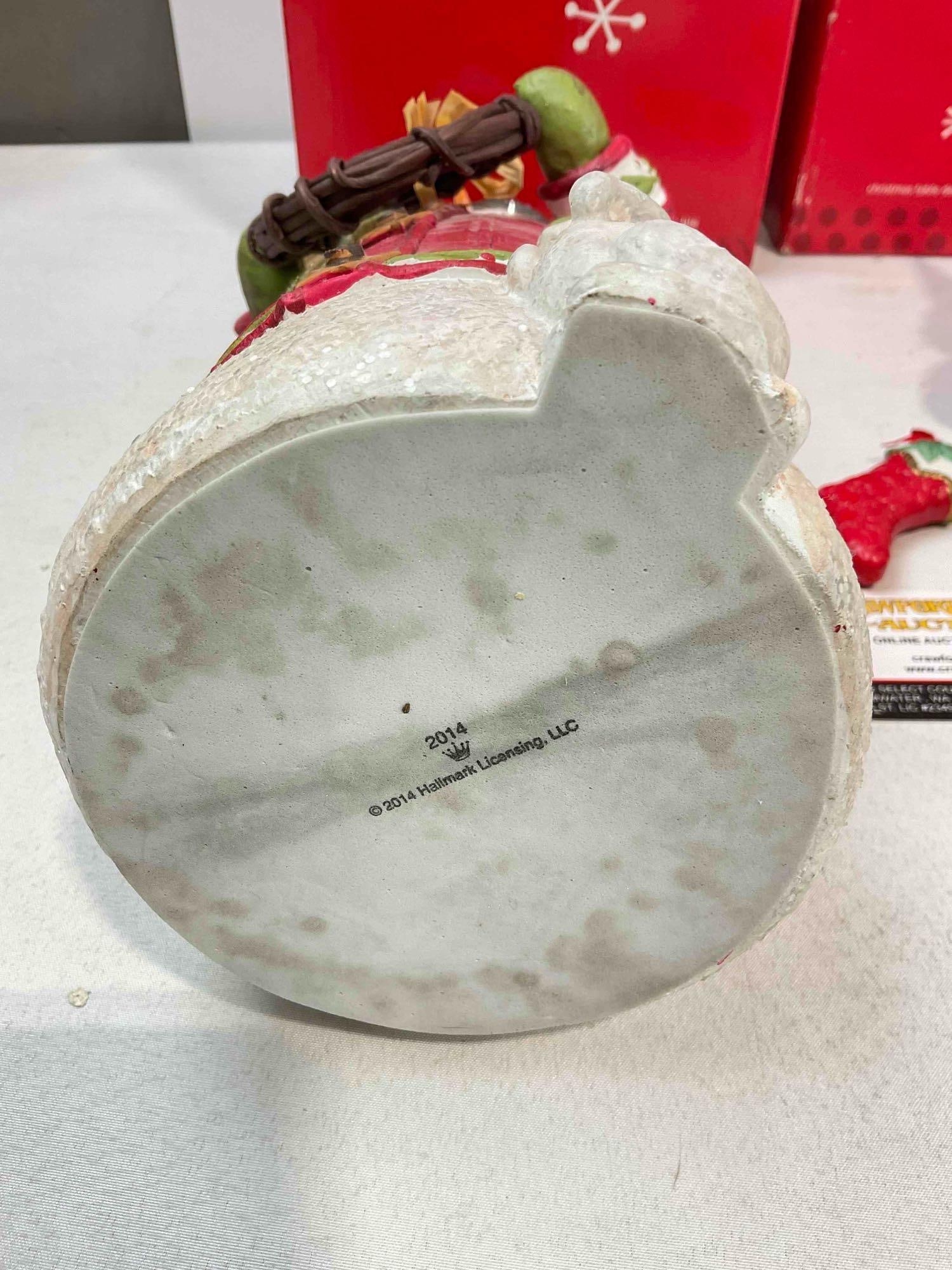 2 pcs Hallmark Keepsake Christmas Table Decorations, Porcelain Santa & Composite Snowman. - 5