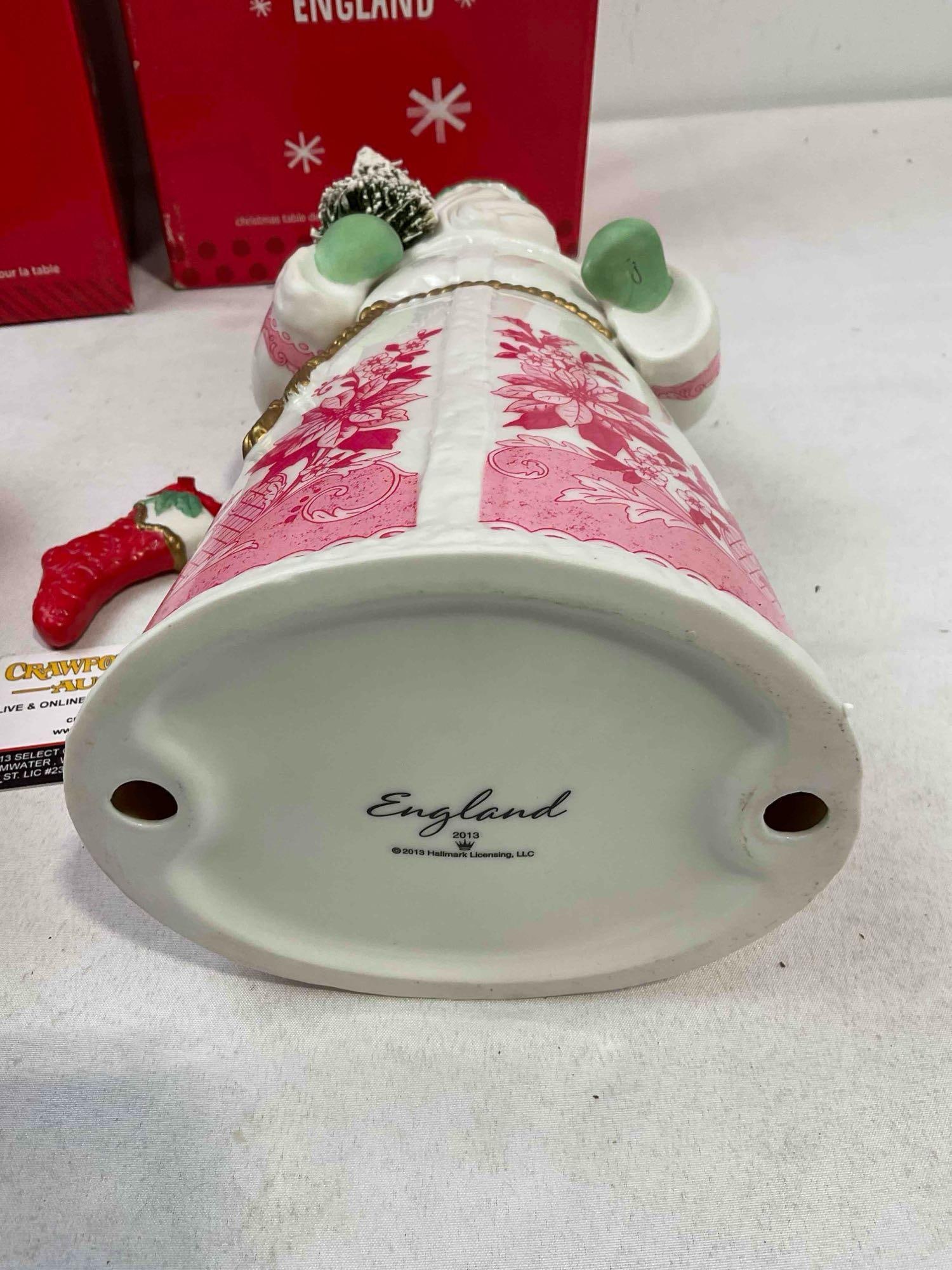 2 pcs Hallmark Keepsake Christmas Table Decorations, Porcelain Santa & Composite Snowman. - 6
