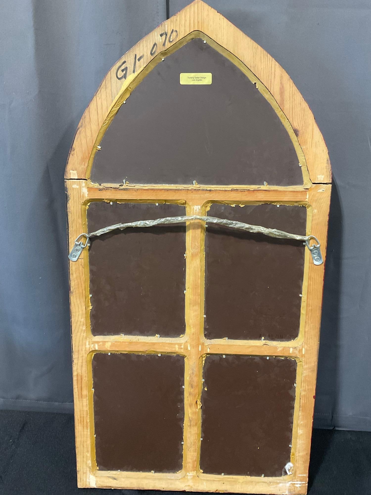 Red Arched Window Pane Wall Mirror, Cathedral style, Red/Gilt Paint, 37x19x4 inches - 4