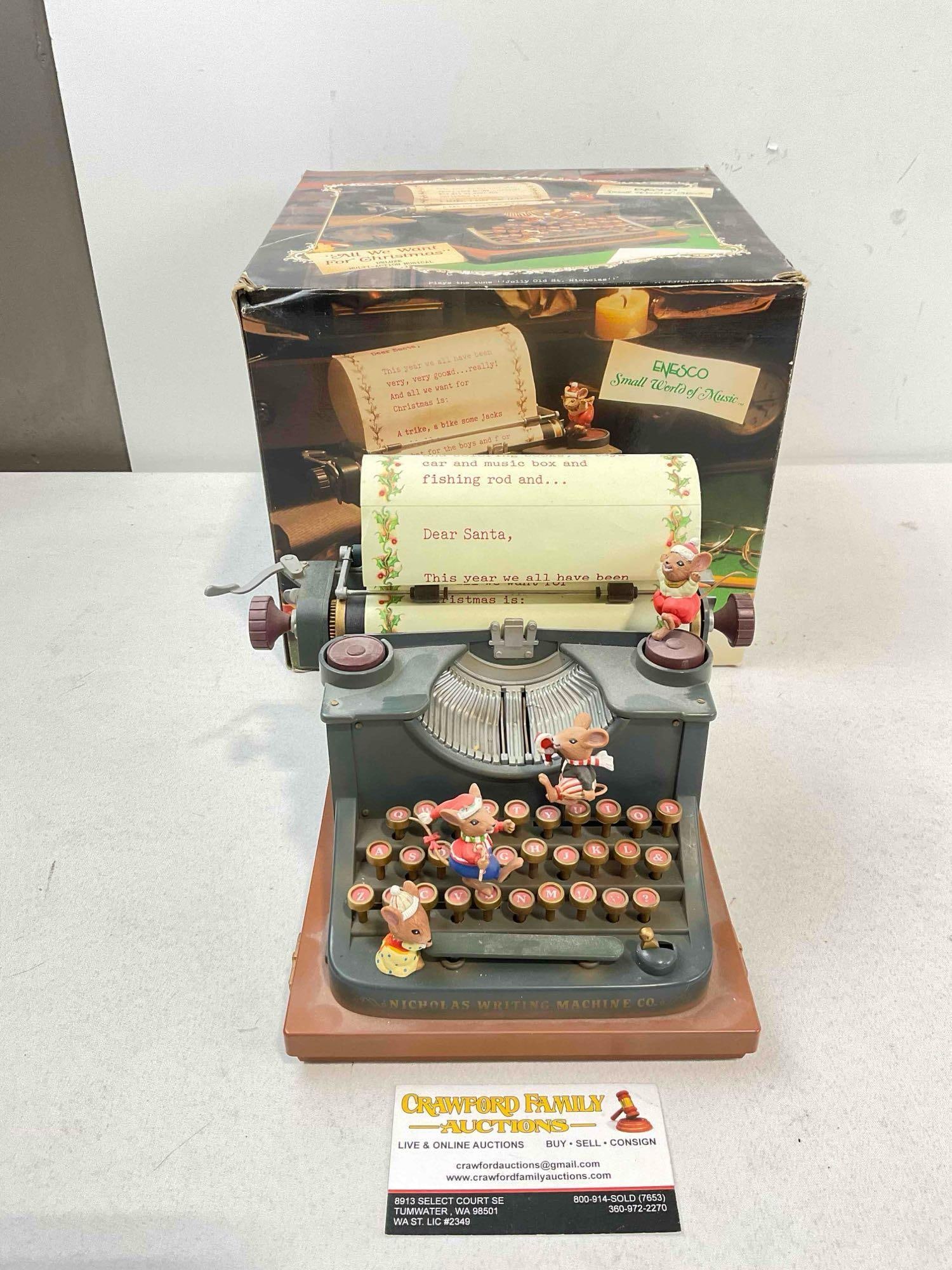 Vintage ENESCO Small World of Music All We Want for Christmas Multi-Action Musical Decor.: Vintage ENESCO Small World of Music All We Want for Christmas Multi-Action Musical Decor. Model E-207. Comes in original box, does not include AC adapter, minor wear and dust indicative of age and use