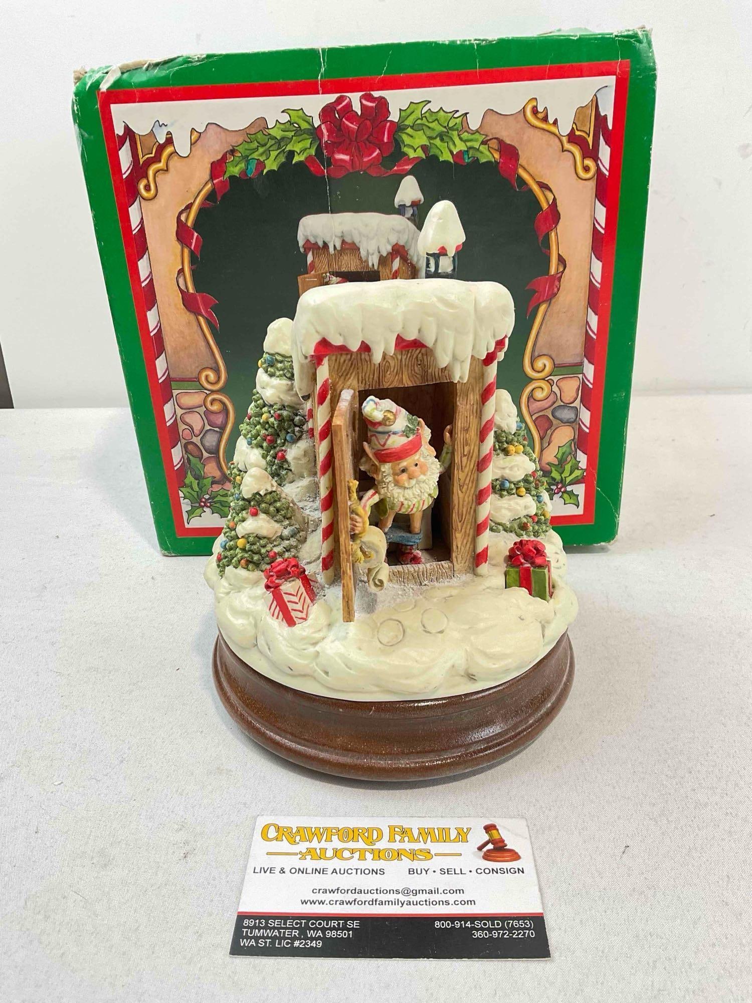 Vintage ENESCO The North Pole Village Composite Music Box in Original Box. See pics.: Vintage ENESCO The North Pole Village Composite Music Box in Original Box. Plays the song Here Comes Santa Claus. Has minor wear and dust indicative of age and use, see photos for condition. Measures