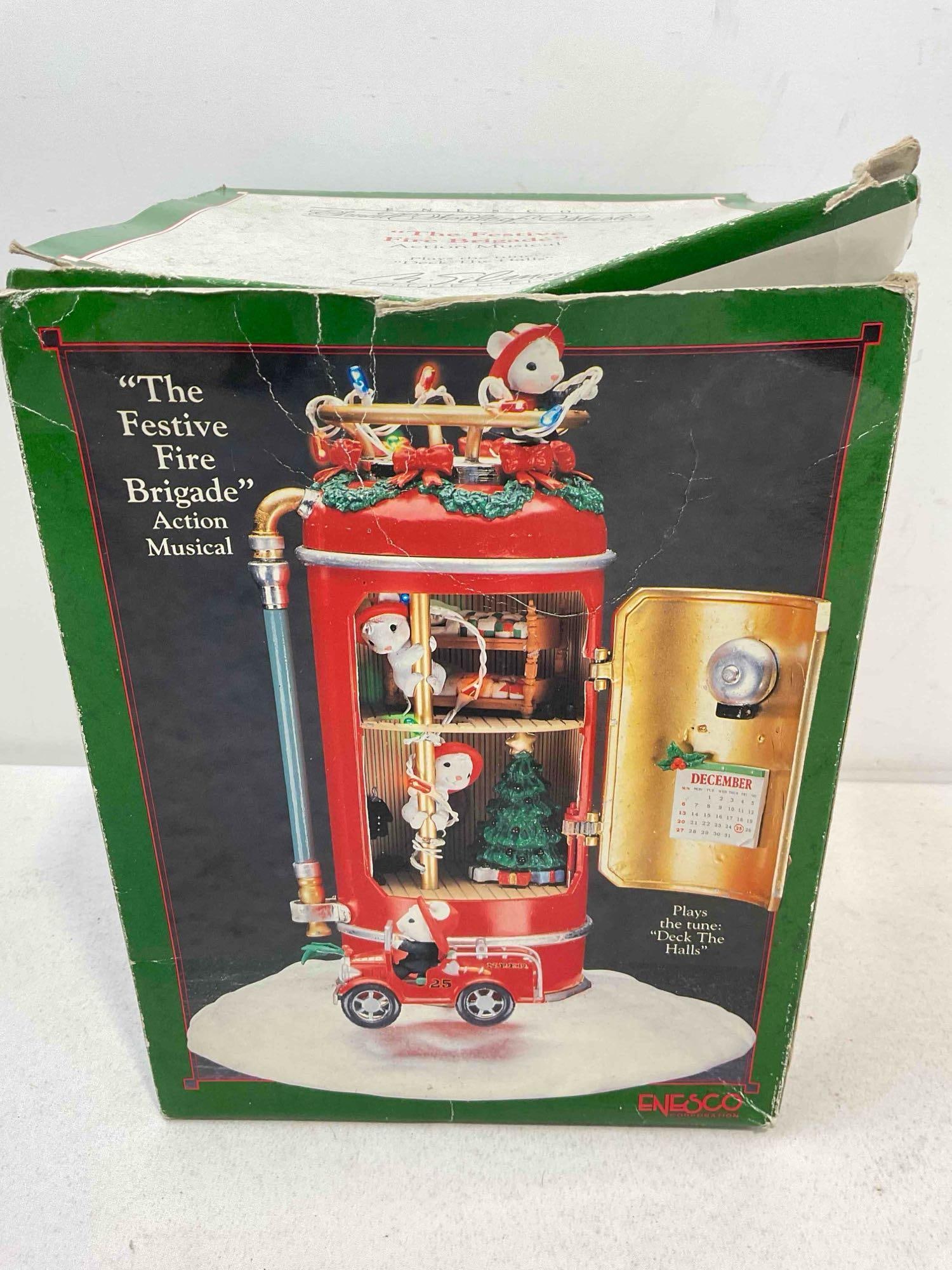 Vintage ENESCO Small World of Music The Festive Fire Brigade Action Musical Decor. See pics. - 7