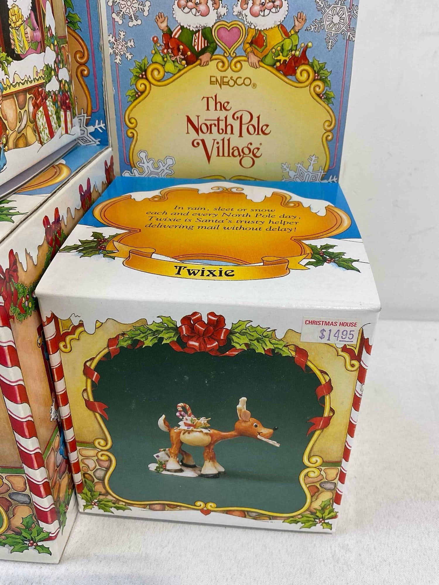 8 pcs Vintage ENESCO Composite The North Pole Village Decorative Christmas Figurines. w/ boxes - 8
