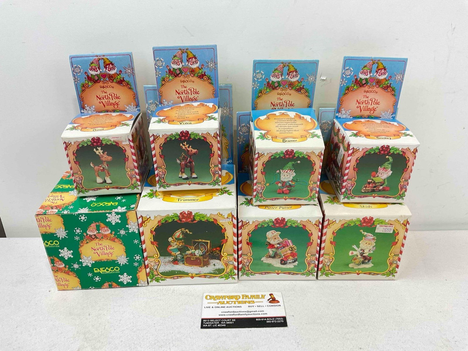 8 pcs Vintage ENESCO Composite The North Pole Village Christmas Decorative Figurines w/ boxes: 8 pcs Vintage ENESCO Composite The North Pole Village Christmas Decorative Figurines. , see photos for condition. Fits in a box measuring 12" x 12" x 6" DM-6670