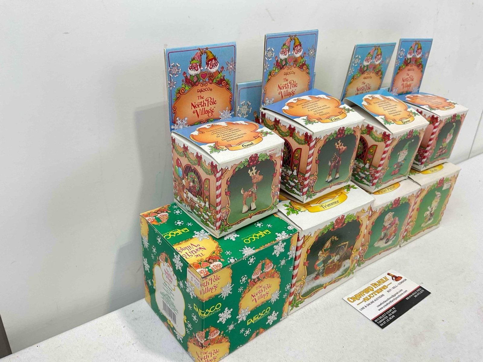 8 pcs Vintage ENESCO Composite The North Pole Village Christmas Decorative Figurines w/ boxes - 3