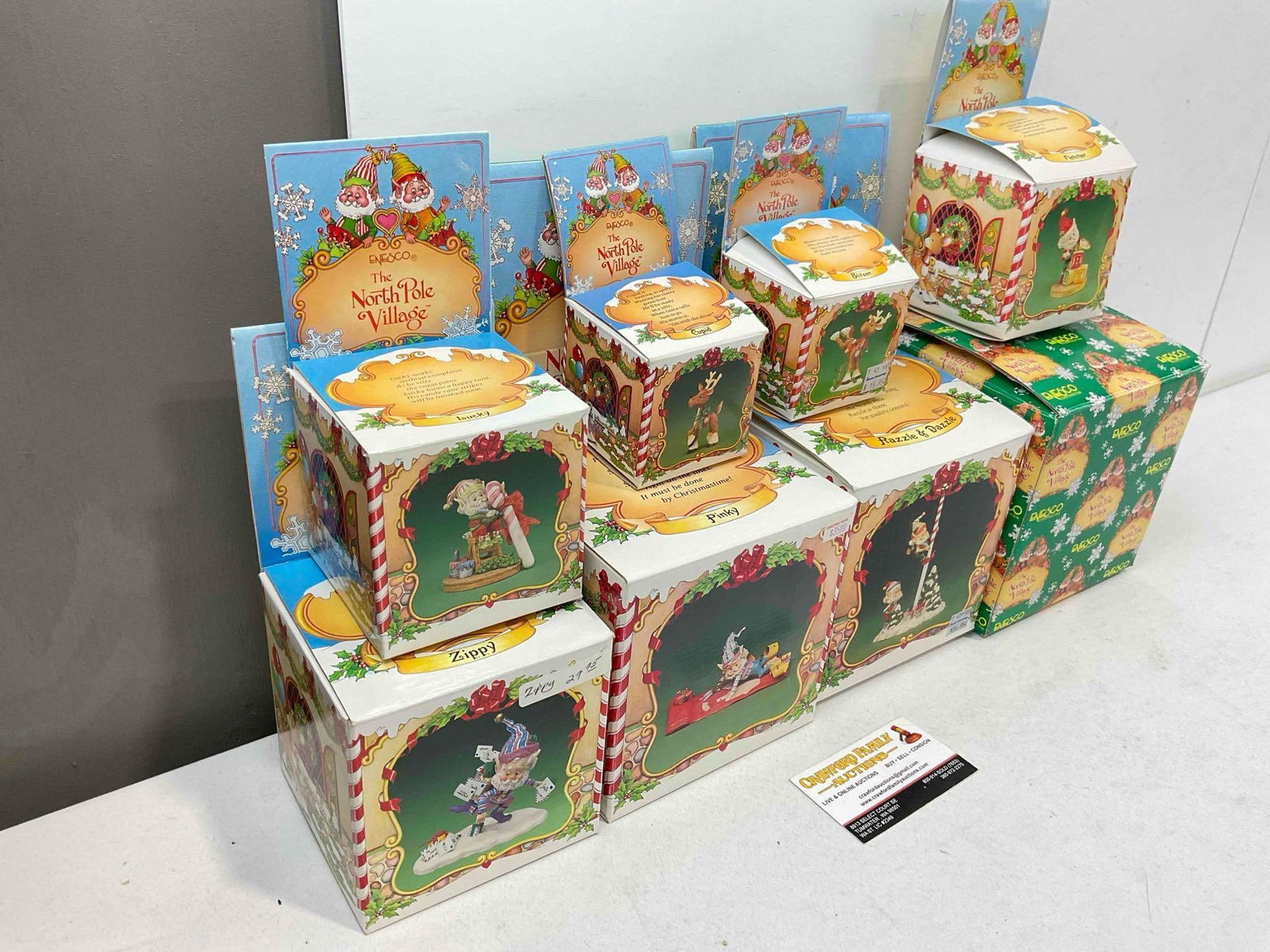 8 pcs Vintage ENESCO Composite The North Pole Village Christmas Decorative Figurines w/ boxes - 3