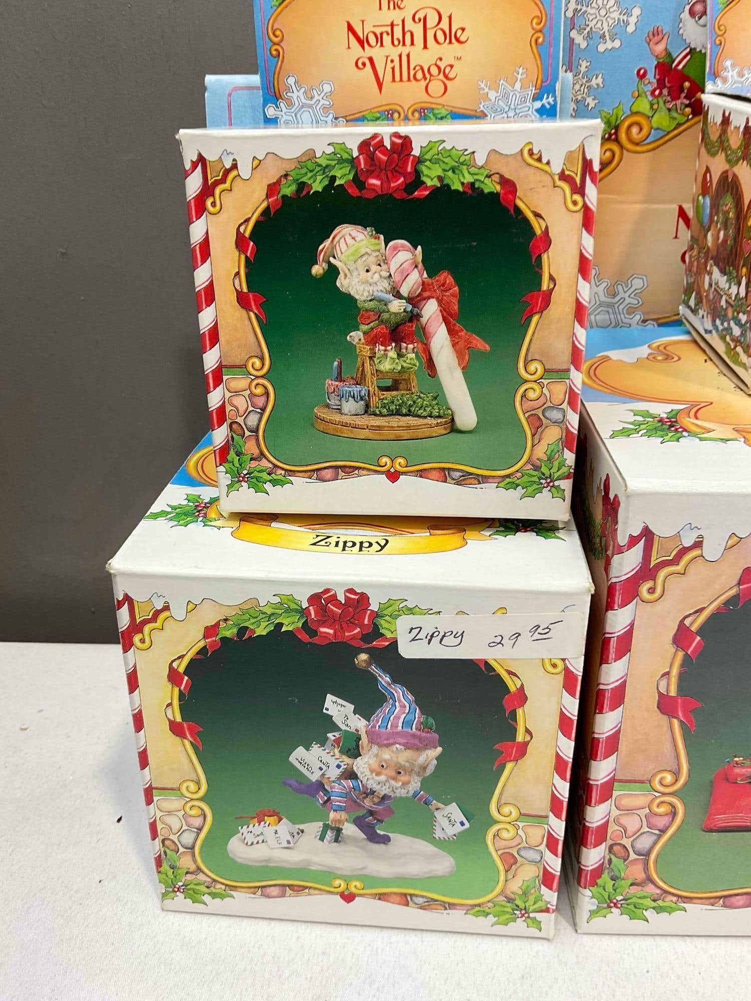 8 pcs Vintage ENESCO Composite The North Pole Village Christmas Decorative Figurines w/ boxes - 4