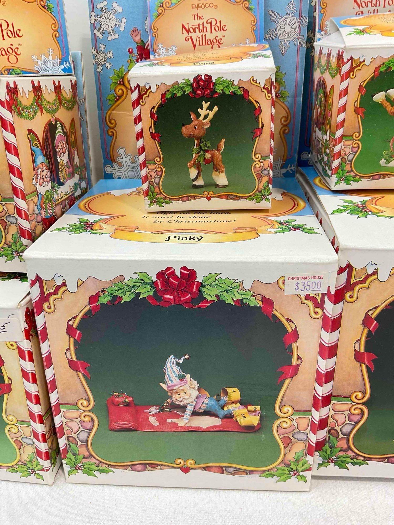 8 pcs Vintage ENESCO Composite The North Pole Village Christmas Decorative Figurines w/ boxes - 5