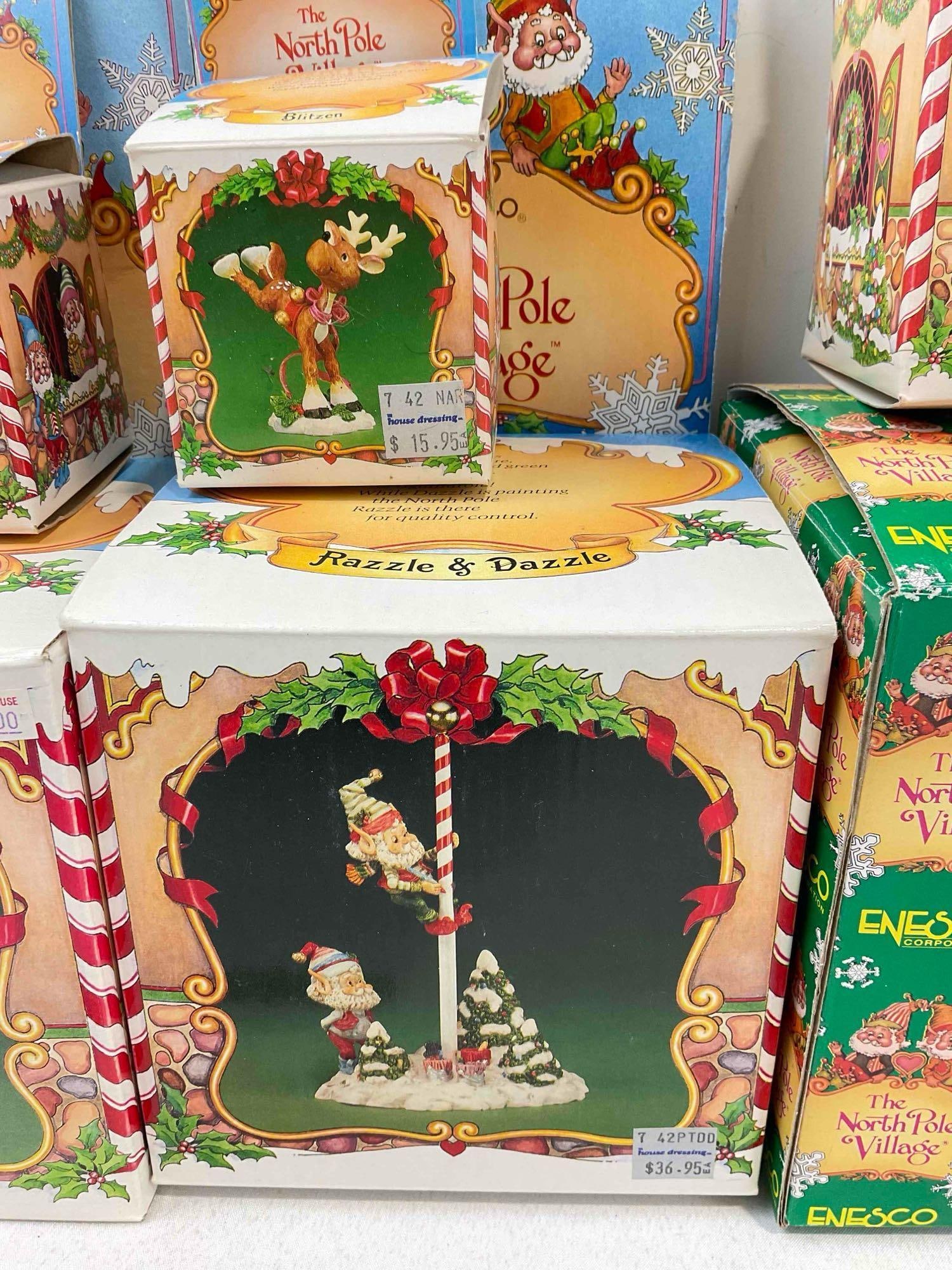 8 pcs Vintage ENESCO Composite The North Pole Village Christmas Decorative Figurines w/ boxes - 6