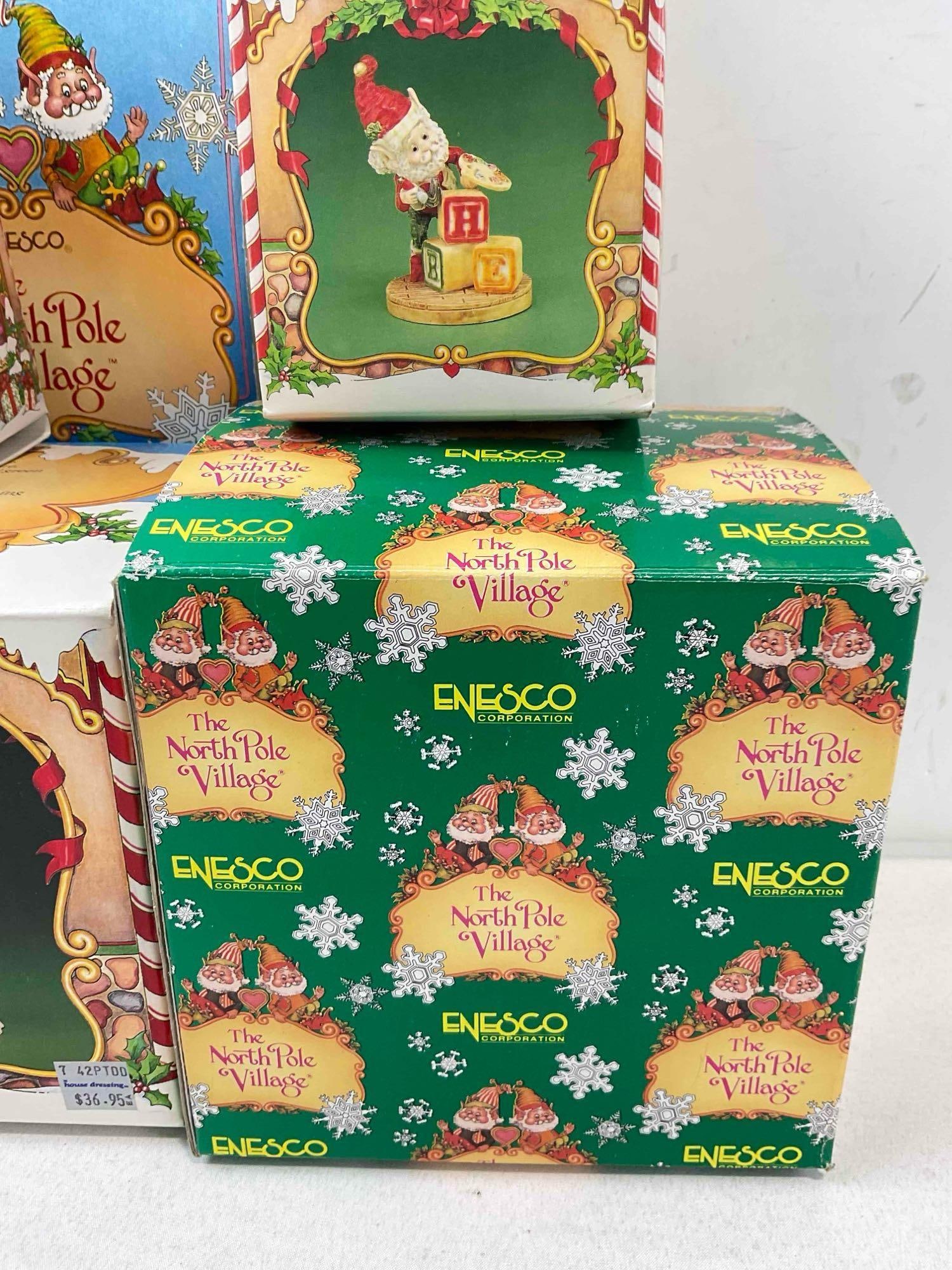 8 pcs Vintage ENESCO Composite The North Pole Village Christmas Decorative Figurines w/ boxes - 7