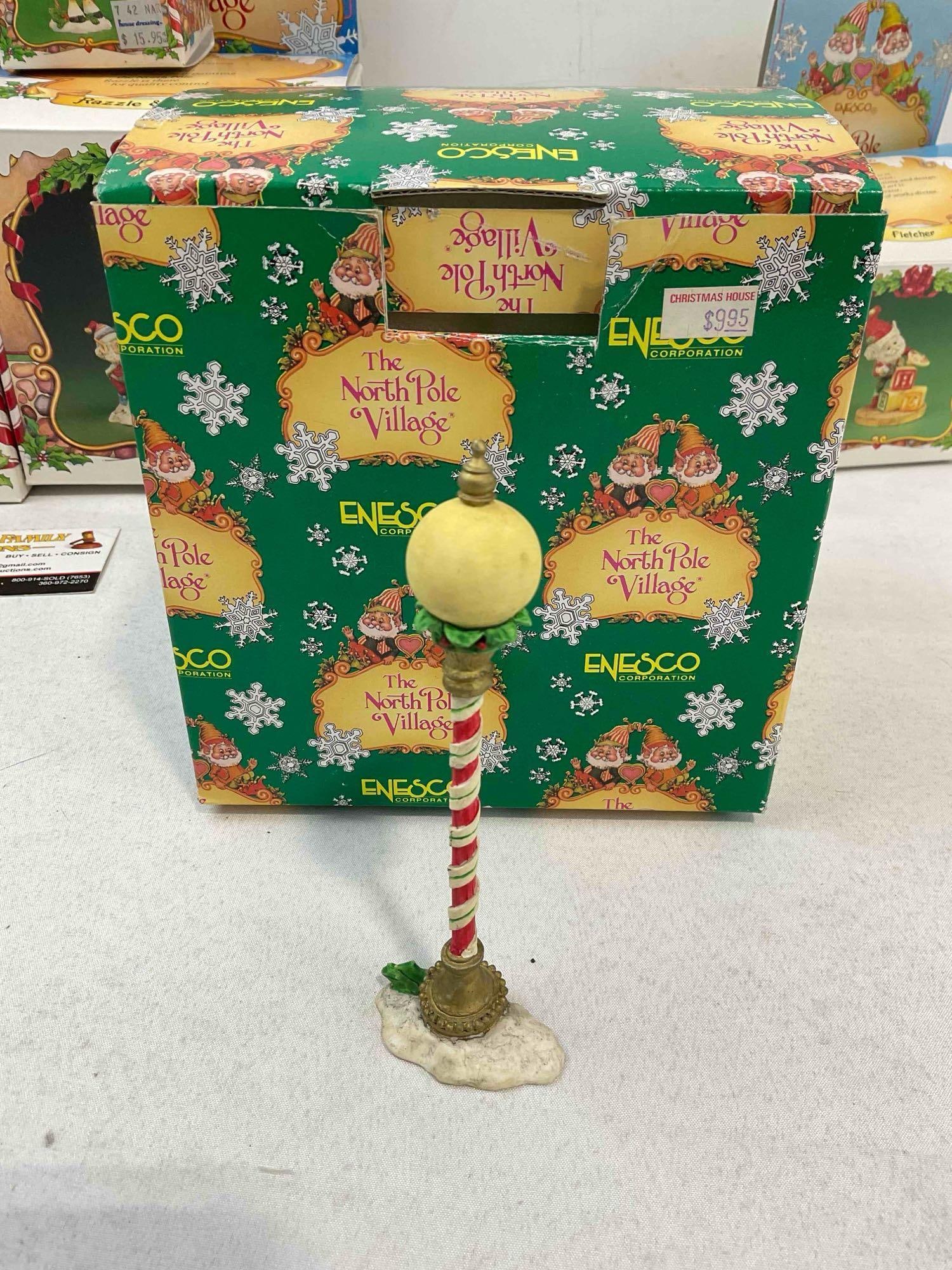 8 pcs Vintage ENESCO Composite The North Pole Village Christmas Decorative Figurines w/ boxes - 8