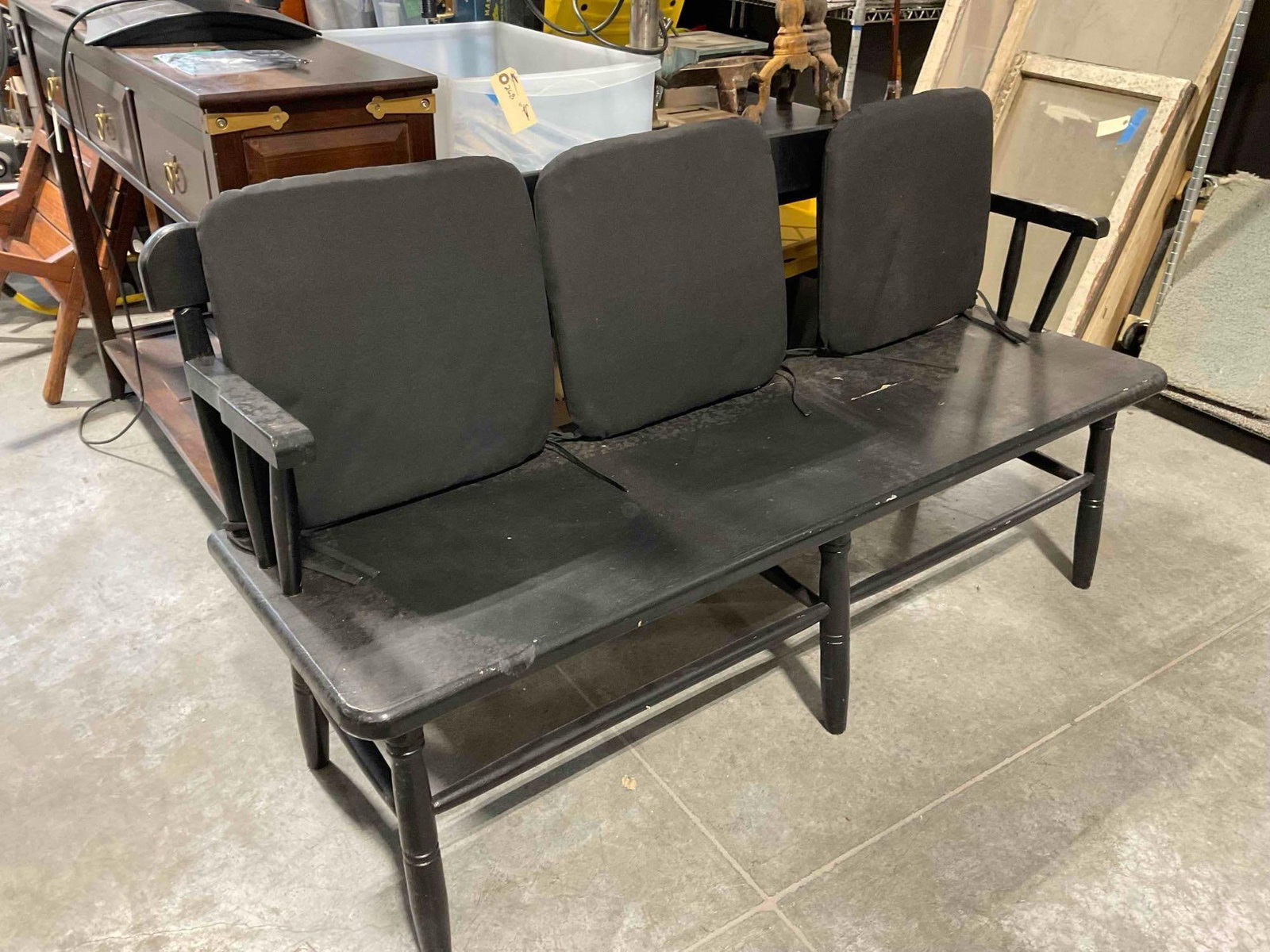 Modern Black Painted Wooden 3-Seat Garden Bench w/ Black Cushions. See pics. - 6