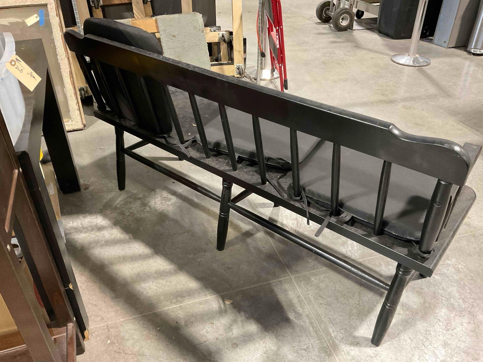 Modern Black Painted Wooden 3-Seat Garden Bench w/ Black Cushions. See pics. - 7