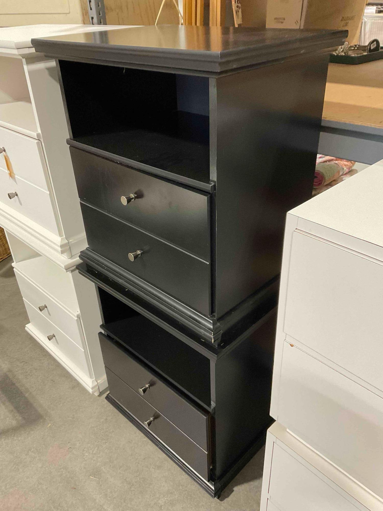 Pair of Ashley Signature Design Black Painted Wooden Nightstands End Tables w/ Drawer. - 2