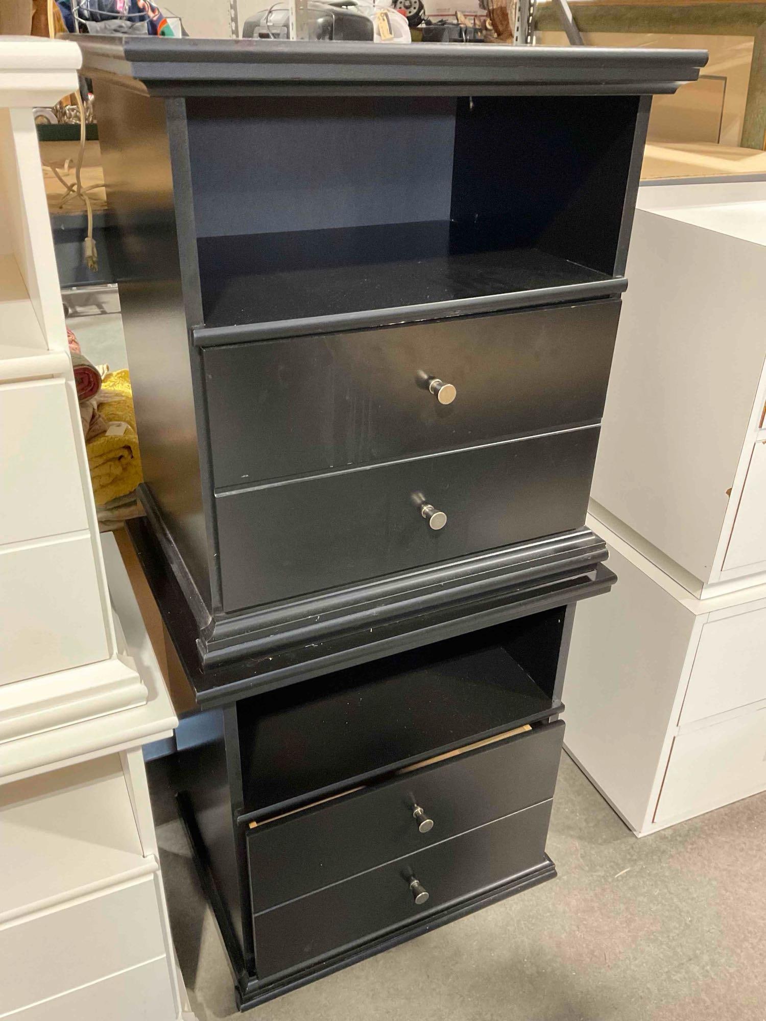Pair of Ashley Signature Design Black Painted Wooden Nightstands End Tables w/ Drawer. - 3