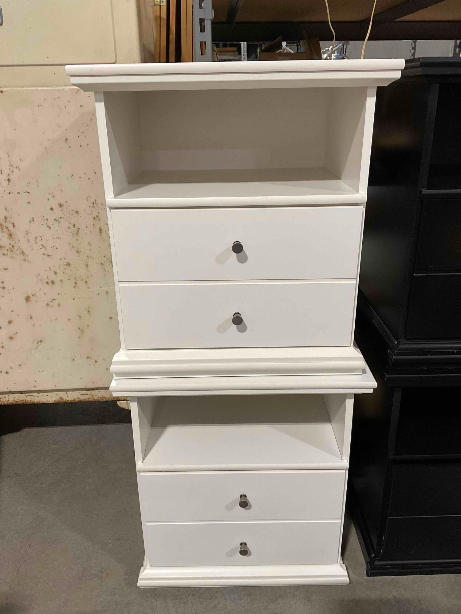 Pair of Ashley Signature Design White Painted Wooden Nightstands End Tables w/ Drawer.: Pair of Ashley Signature Design White Painted Wooden Nightstands End Tables w/ Drawer. Pieces have minor wear indicative of age and use, see photos for condition. Each measures 23" x 17" x 24" DM-6290