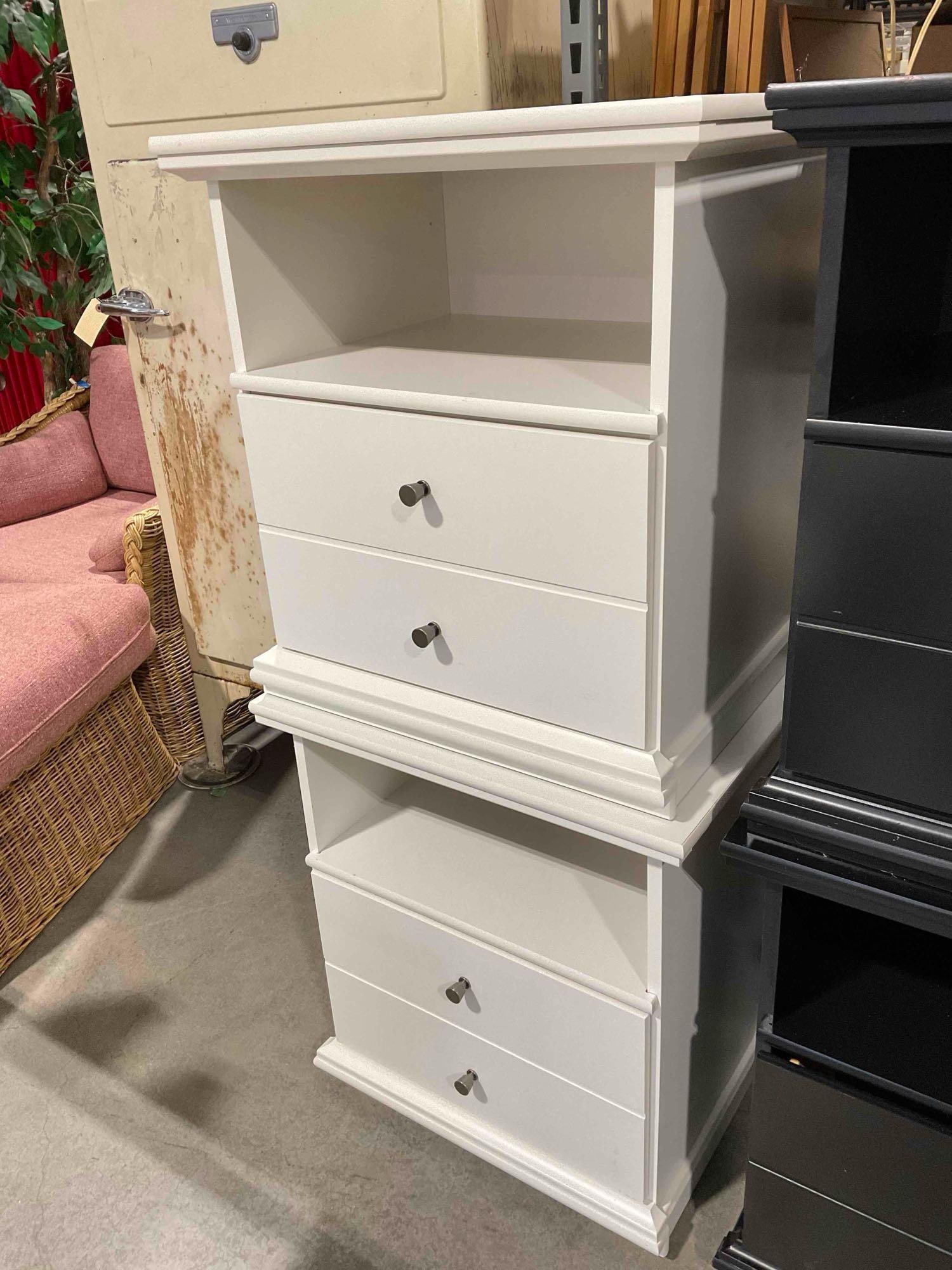 Pair of Ashley Signature Design White Painted Wooden Nightstands End Tables w/ Drawer. - 2