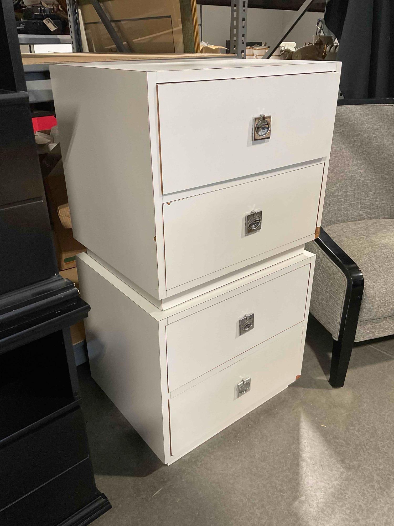 Modern White Painted Wood Nightstands End Tables w/ 2 Drawers. See pics. - 2