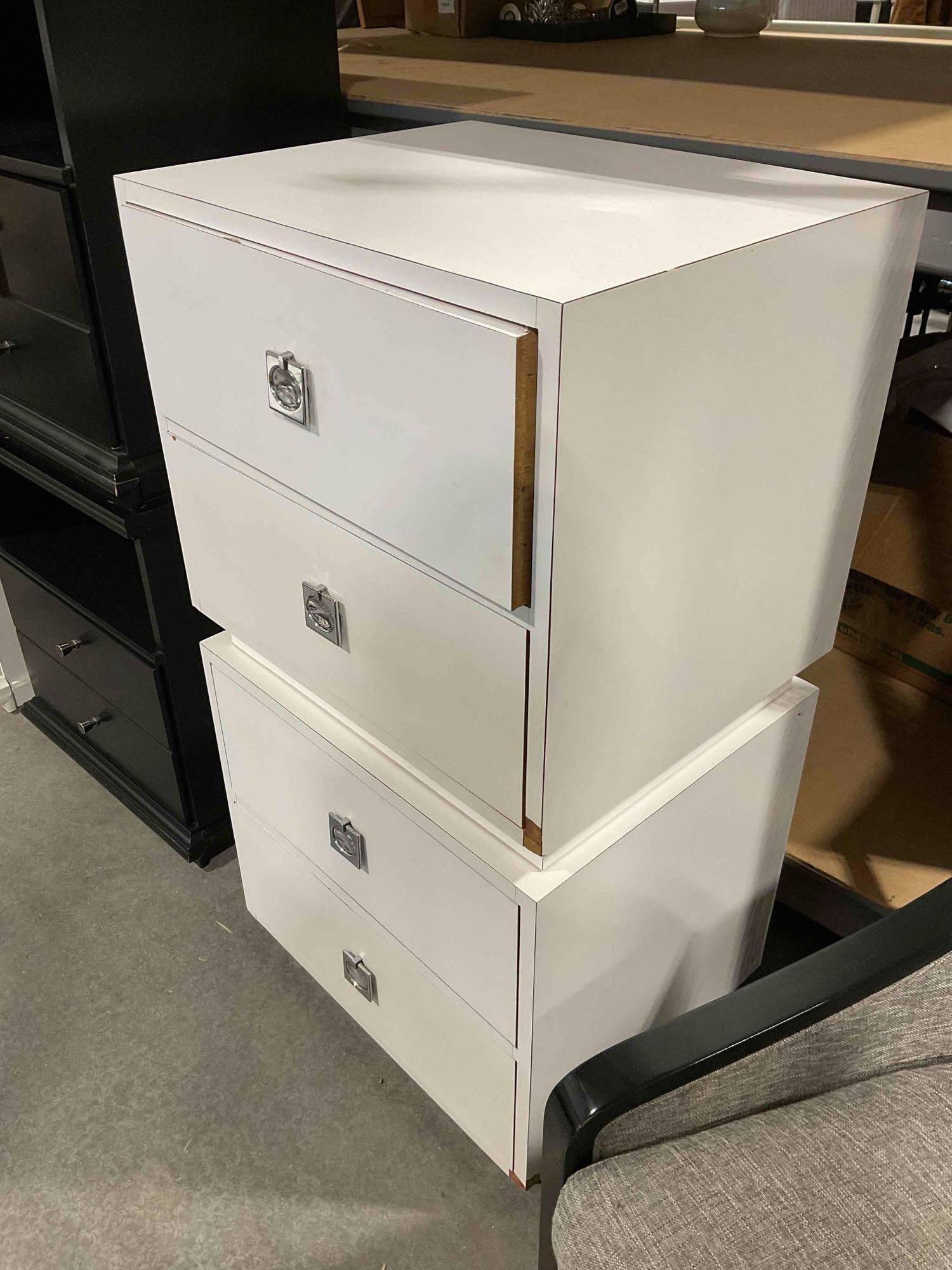 Modern White Painted Wood Nightstands End Tables w/ 2 Drawers. See pics. - 3