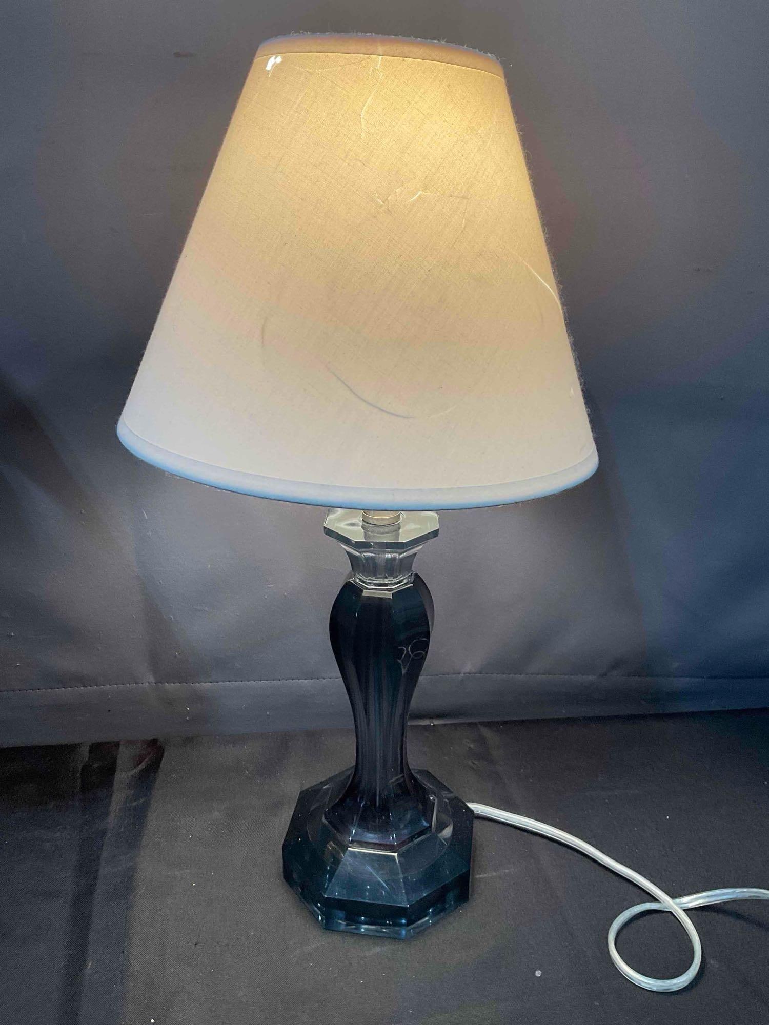 Pair of Modern Table Lamps w/ Smoked Gray Composite Bases & Cream Fabric Shades. Work. - 2
