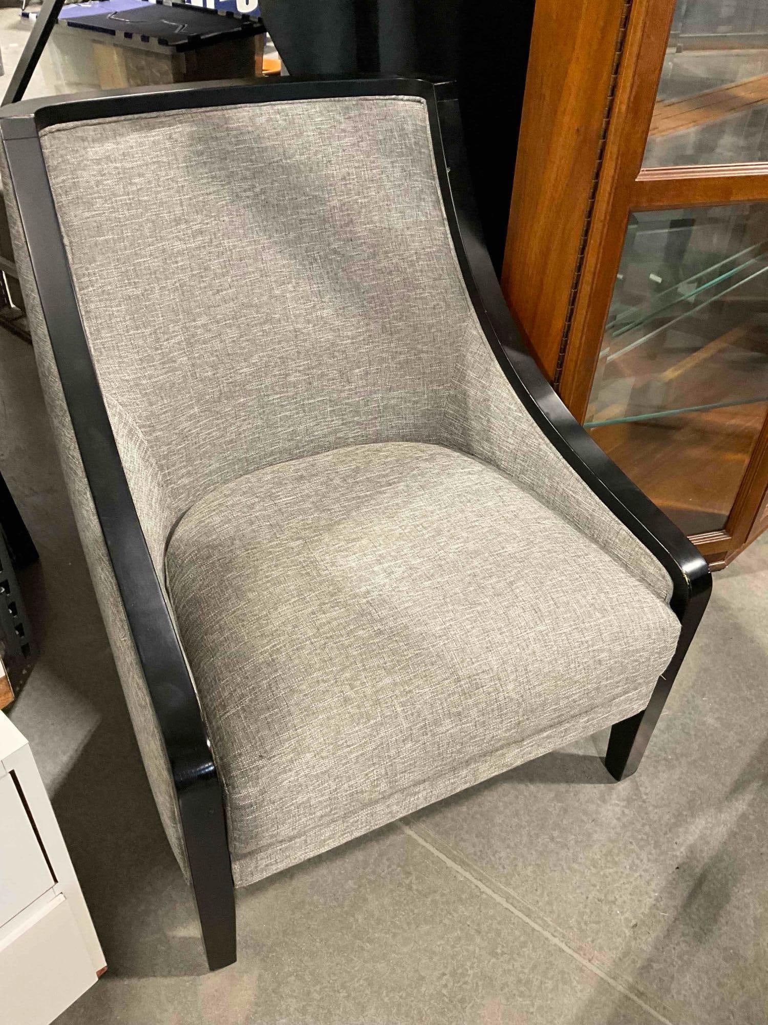 Modern Black Painted Wooden Accent Chair w/ Heathered Gray Fabric Upholstery. See pics. - 2