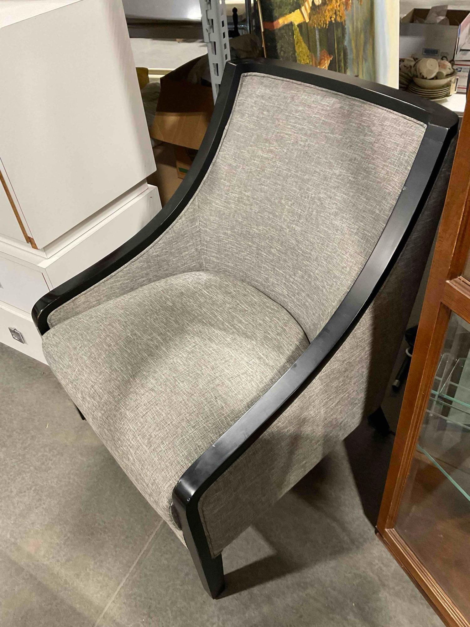 Modern Black Painted Wooden Accent Chair w/ Heathered Gray Fabric Upholstery. See pics. - 3
