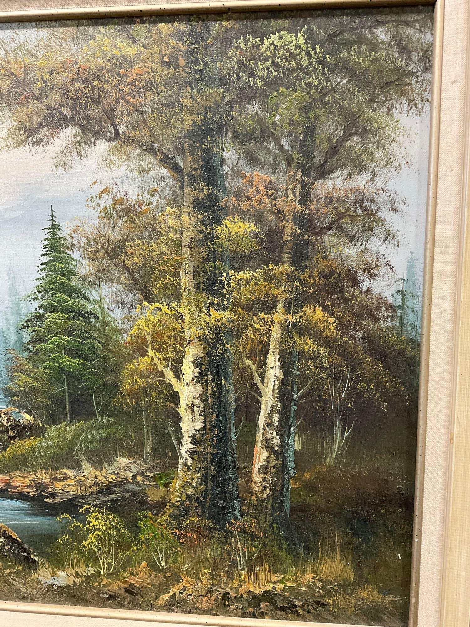 Framed Original Oil on Canvas, Small River Waterfall Woodsy Landscape Scene, signed Patrick, 31x43 - 4