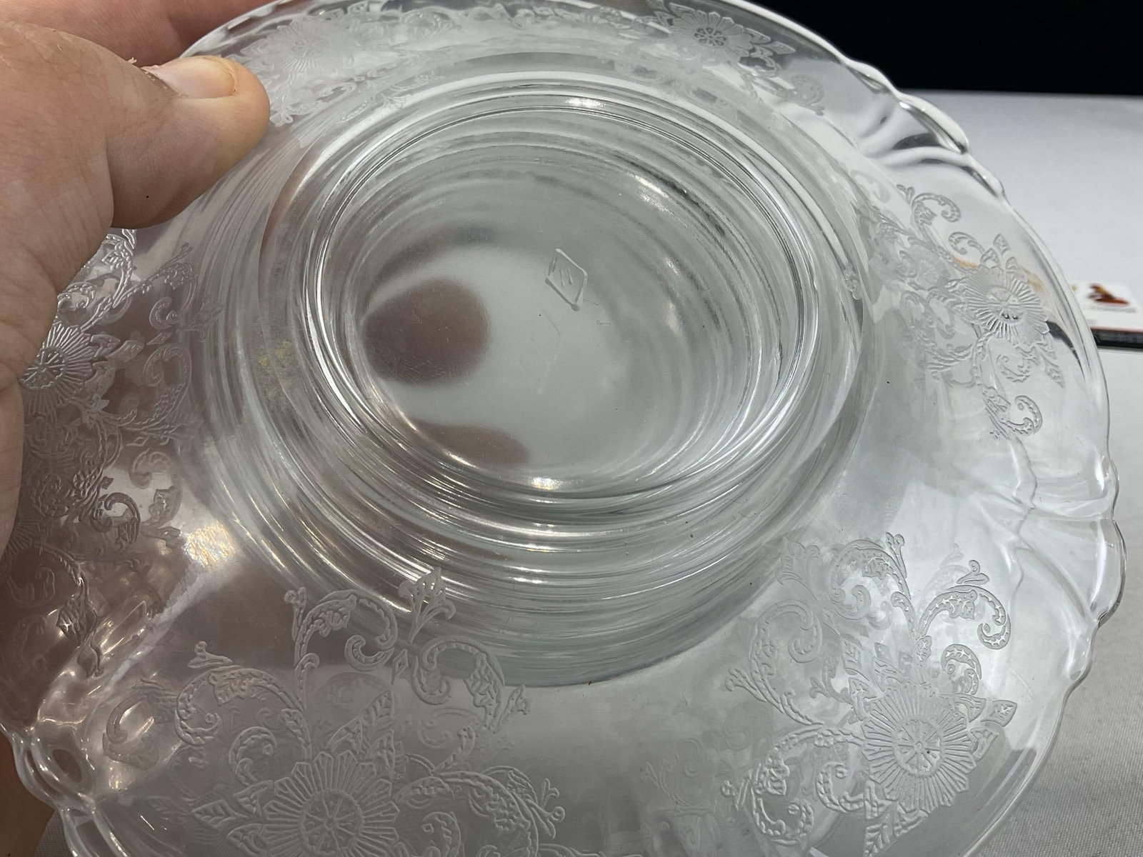 15 pieces of Vintage/Antique Heisey Etched Glass China, Same pattern, 6 & 6 Plates & 3 small cups - 6