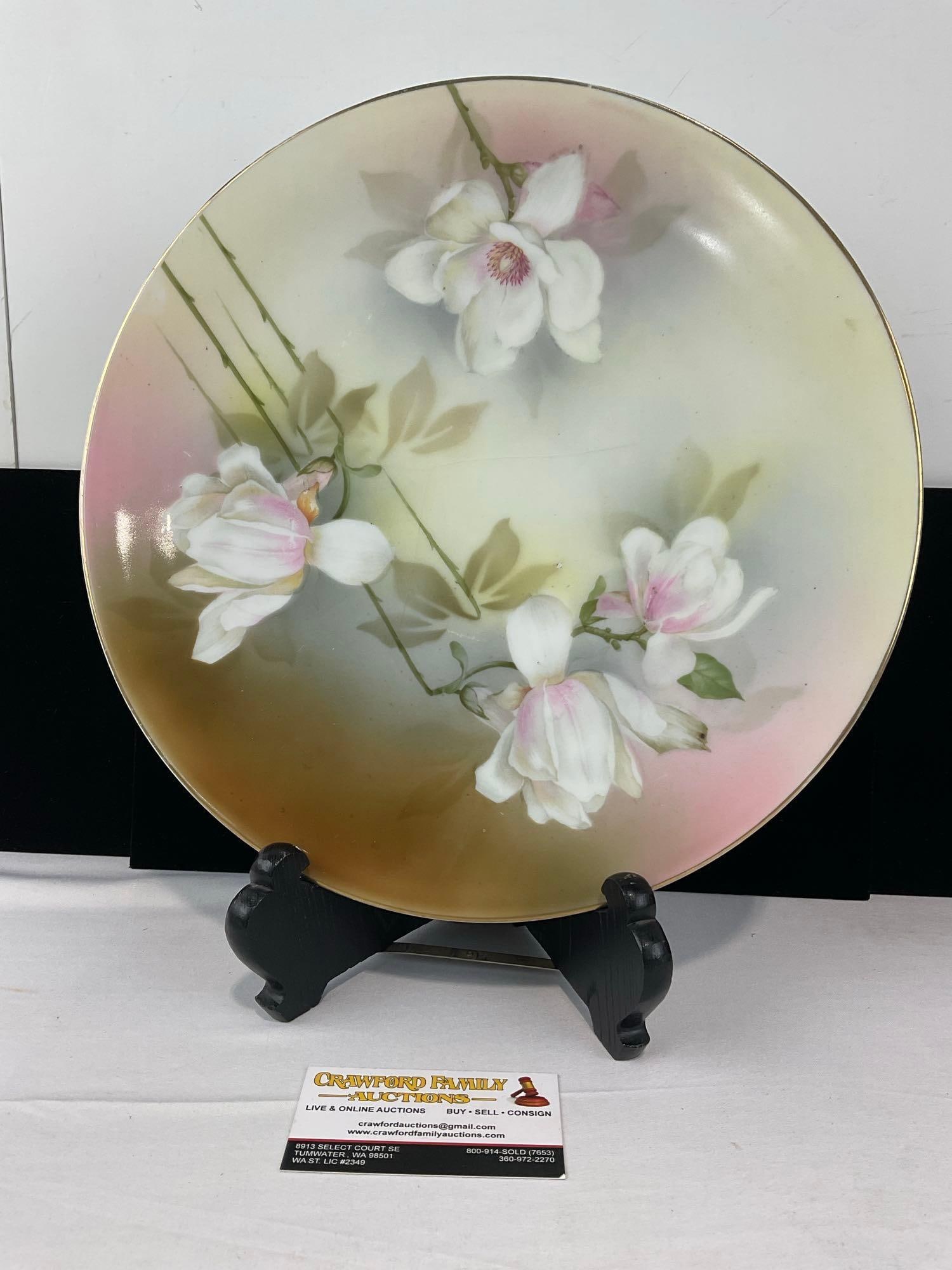 Antique 1910-1930 RS Germany Plate, Magnolia pattern, 12 inch in diameter (1 of 5)