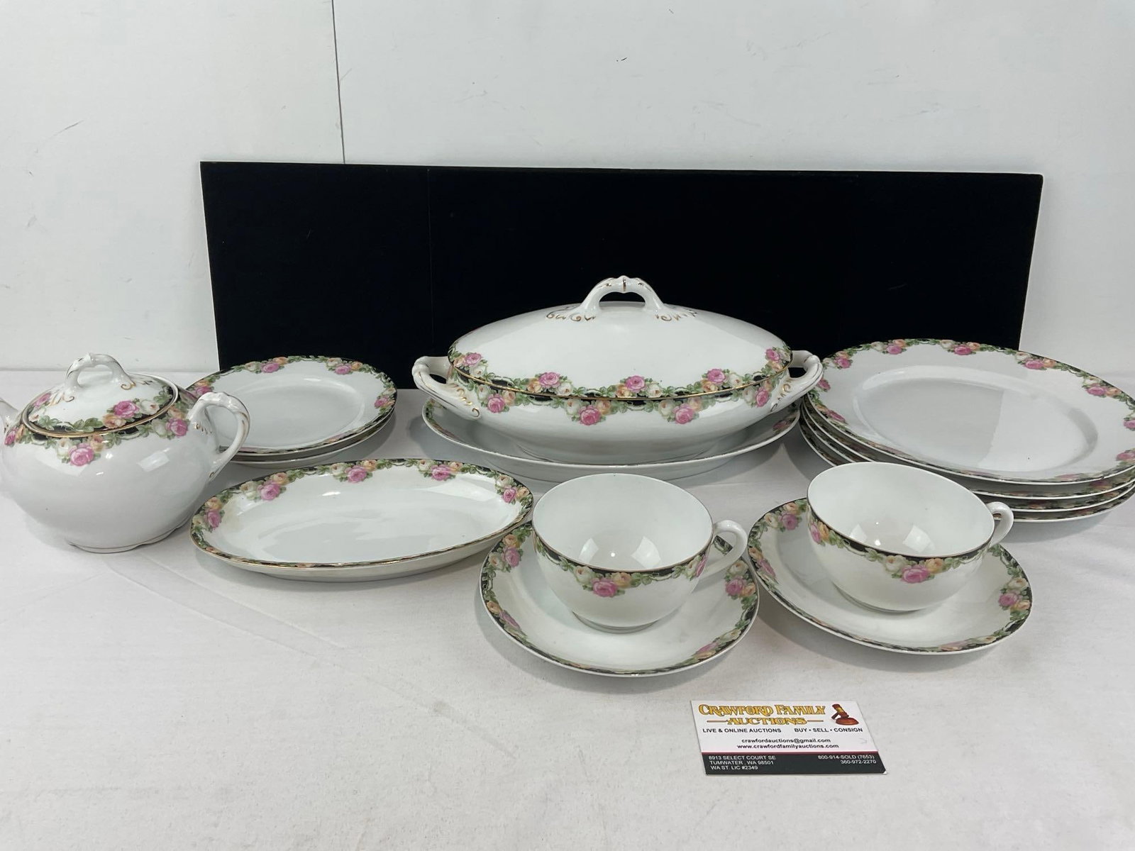 Antique Schwarzburg German china, Black & Floral Rim design, 14 pieces (1 of 5)